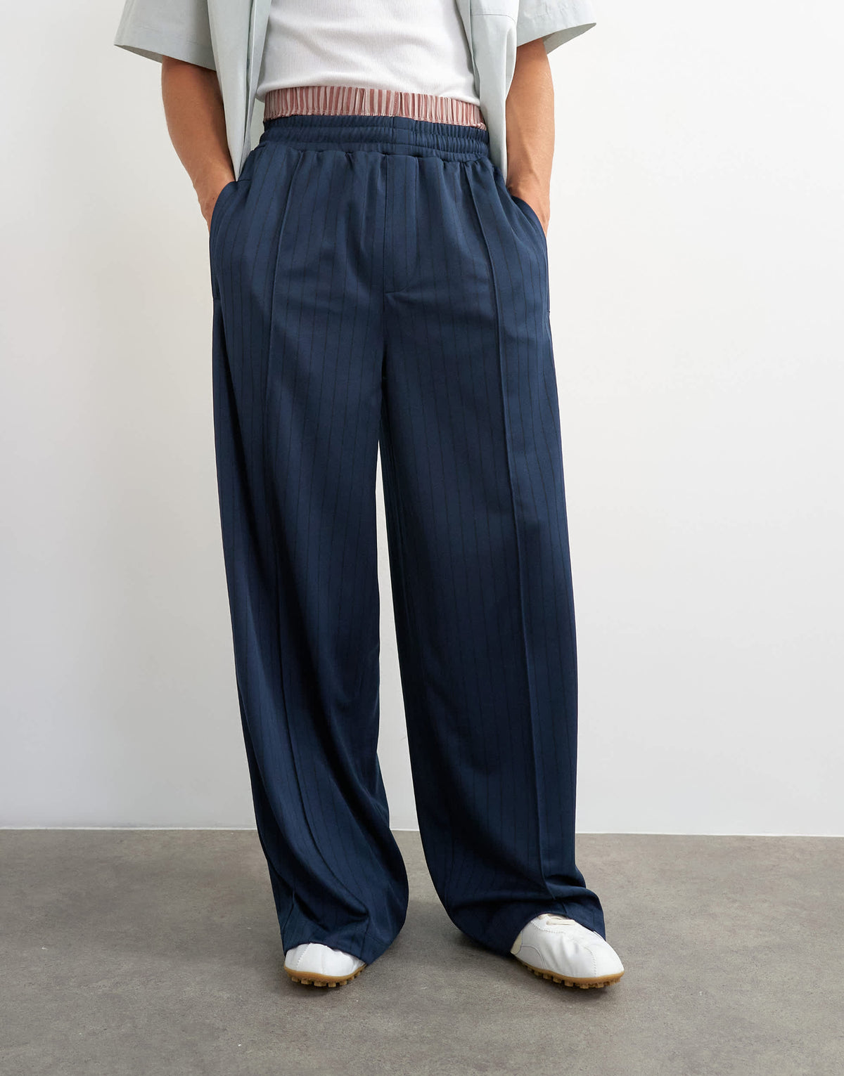 Topman baggy fit stripe tricot jogger in navy