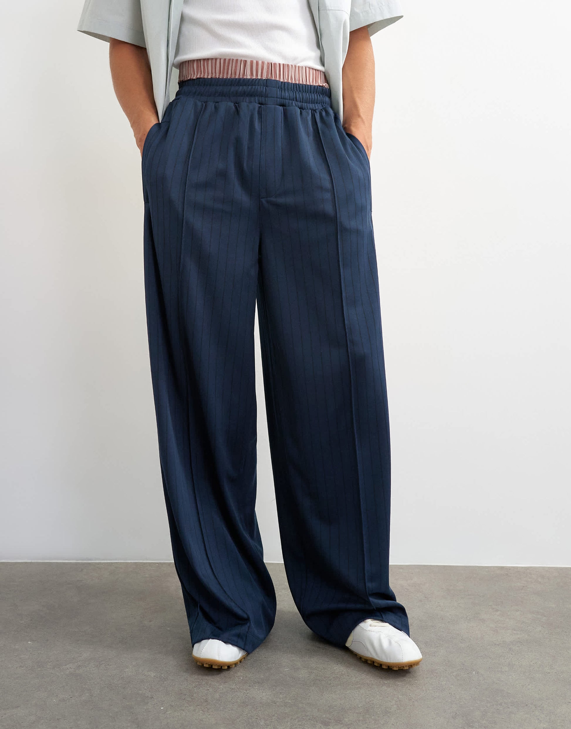 Topman baggy fit stripe tricot jogger in navy