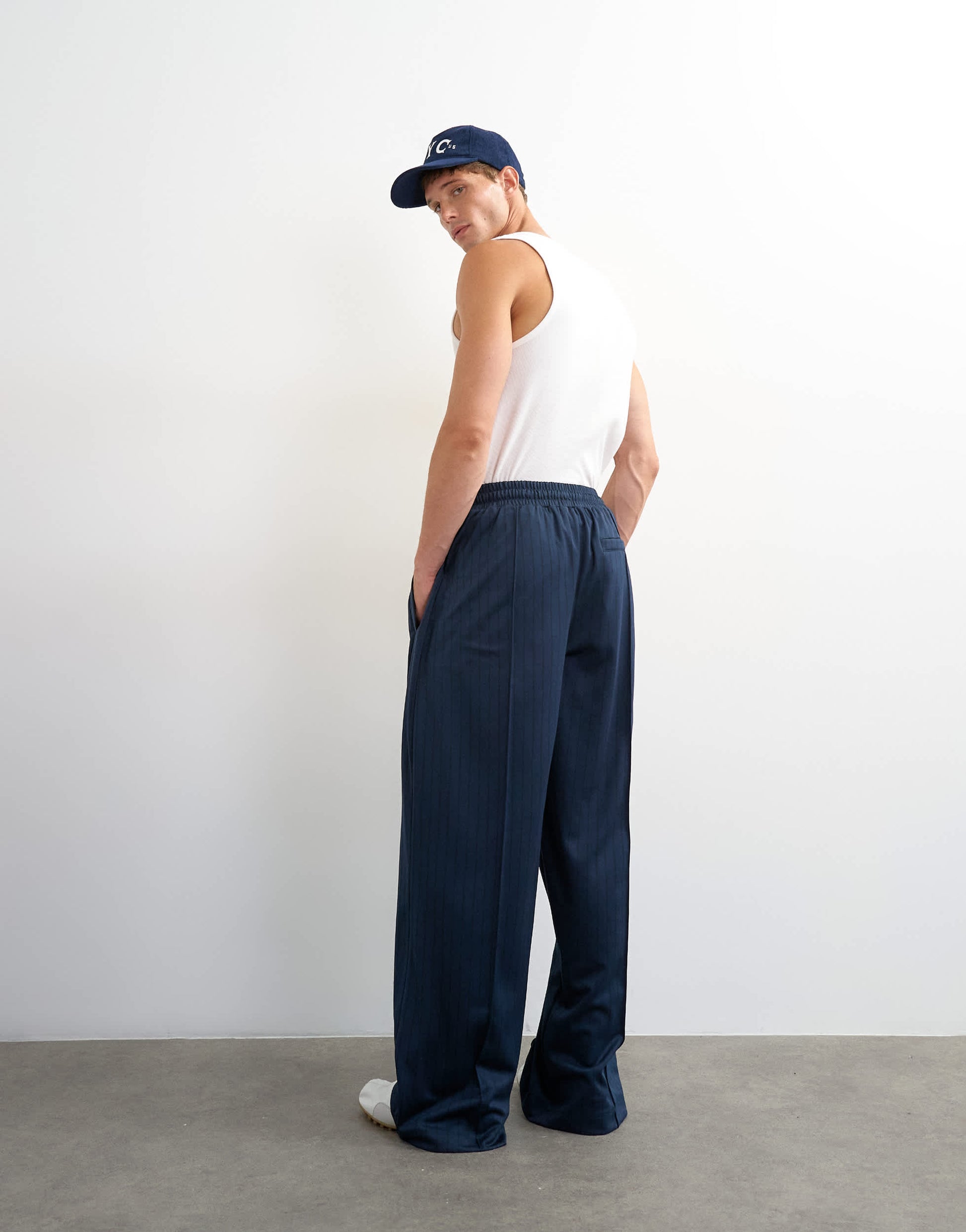Topman baggy fit stripe tricot jogger in navy