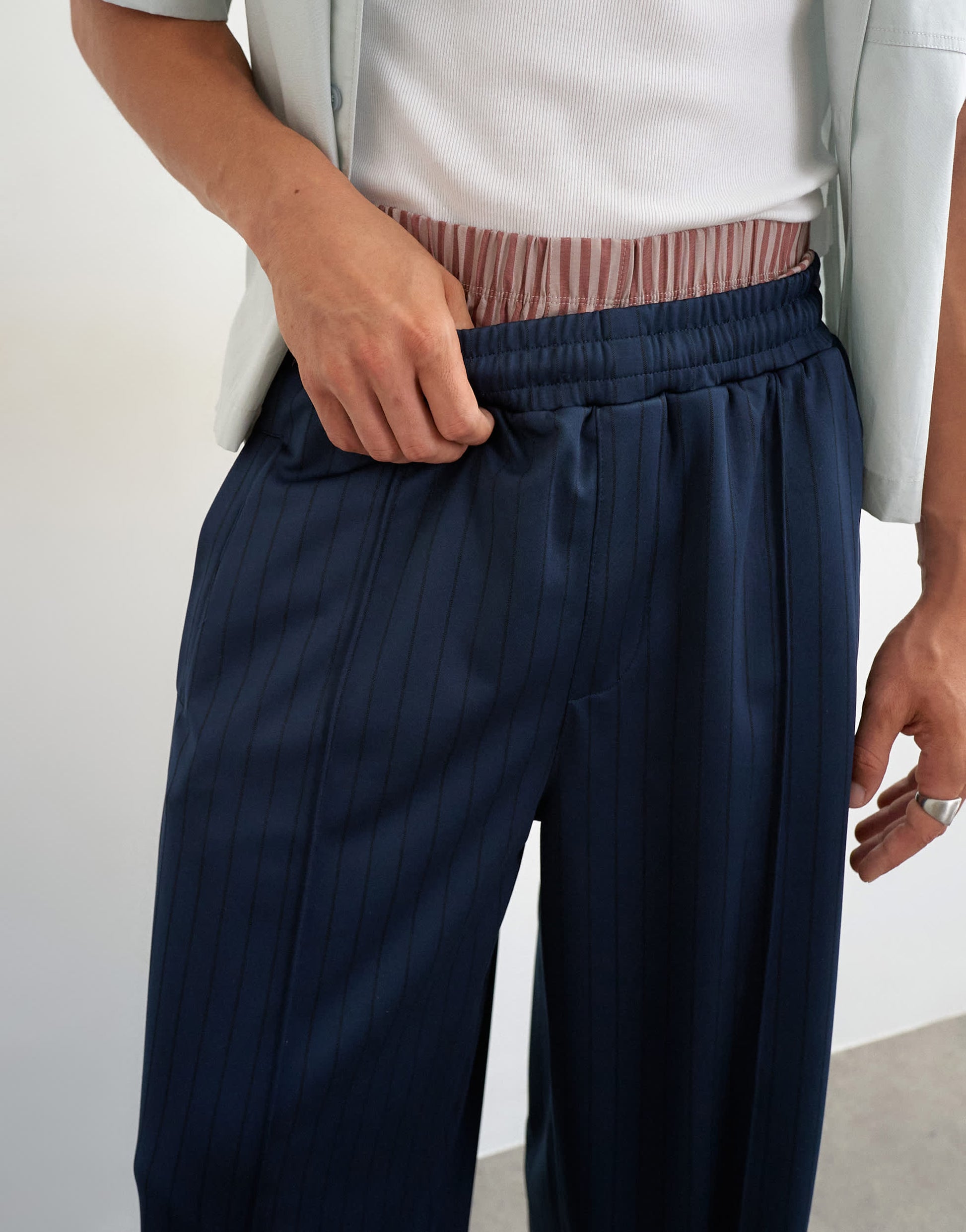 Topman baggy fit stripe tricot jogger in navy