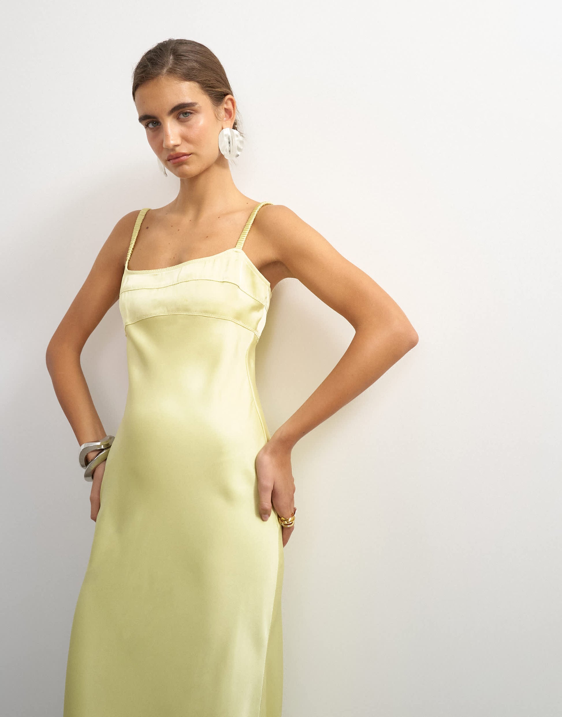 Topshop seam detail strappy satin maxi dress in yellow
