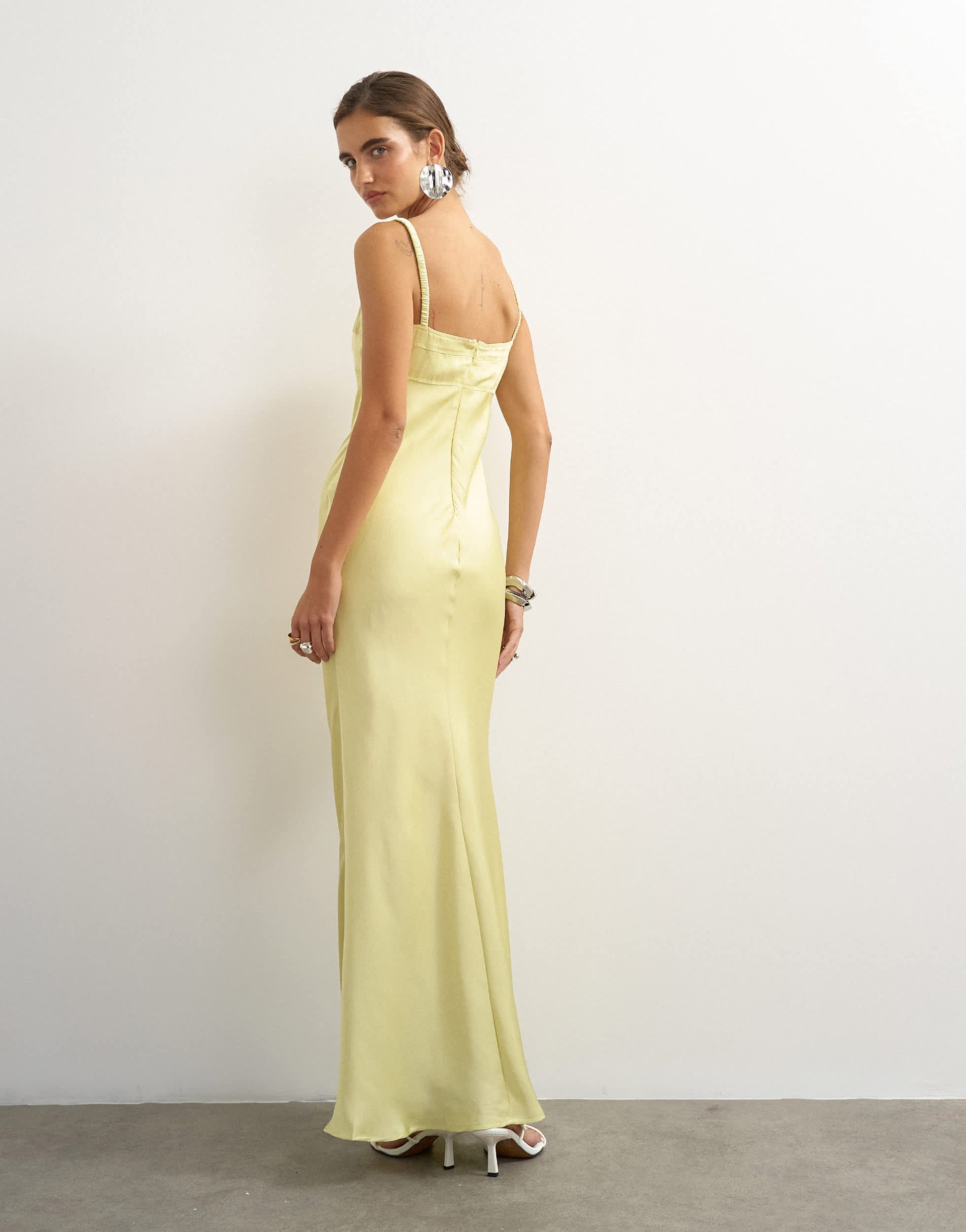 Topshop seam detail strappy satin maxi dress in yellow