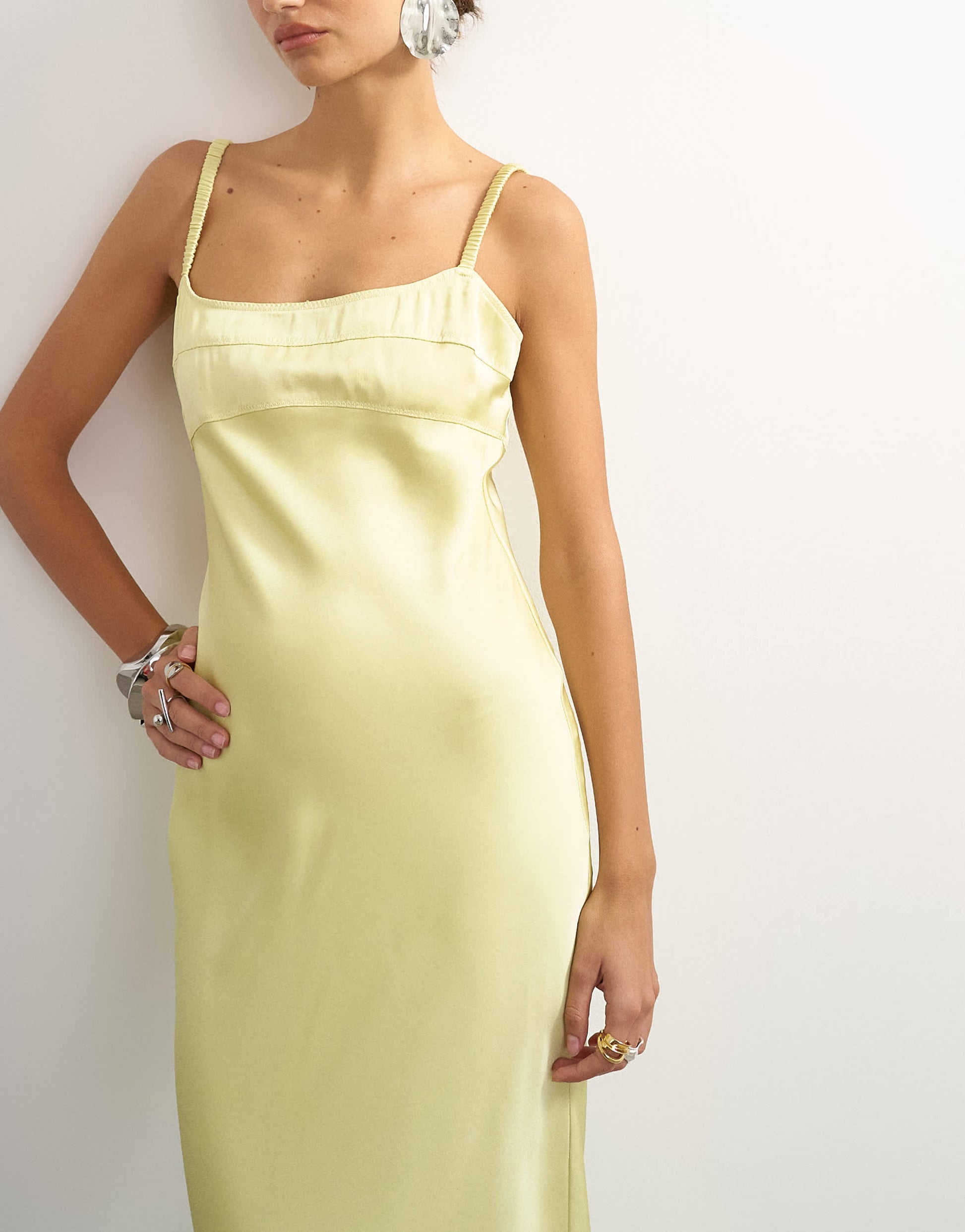 Topshop seam detail strappy satin maxi dress in yellow