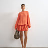Topshop long sleeve blouson mini dress in bright coral