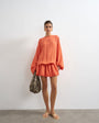 Topshop long sleeve blouson mini dress in bright coral