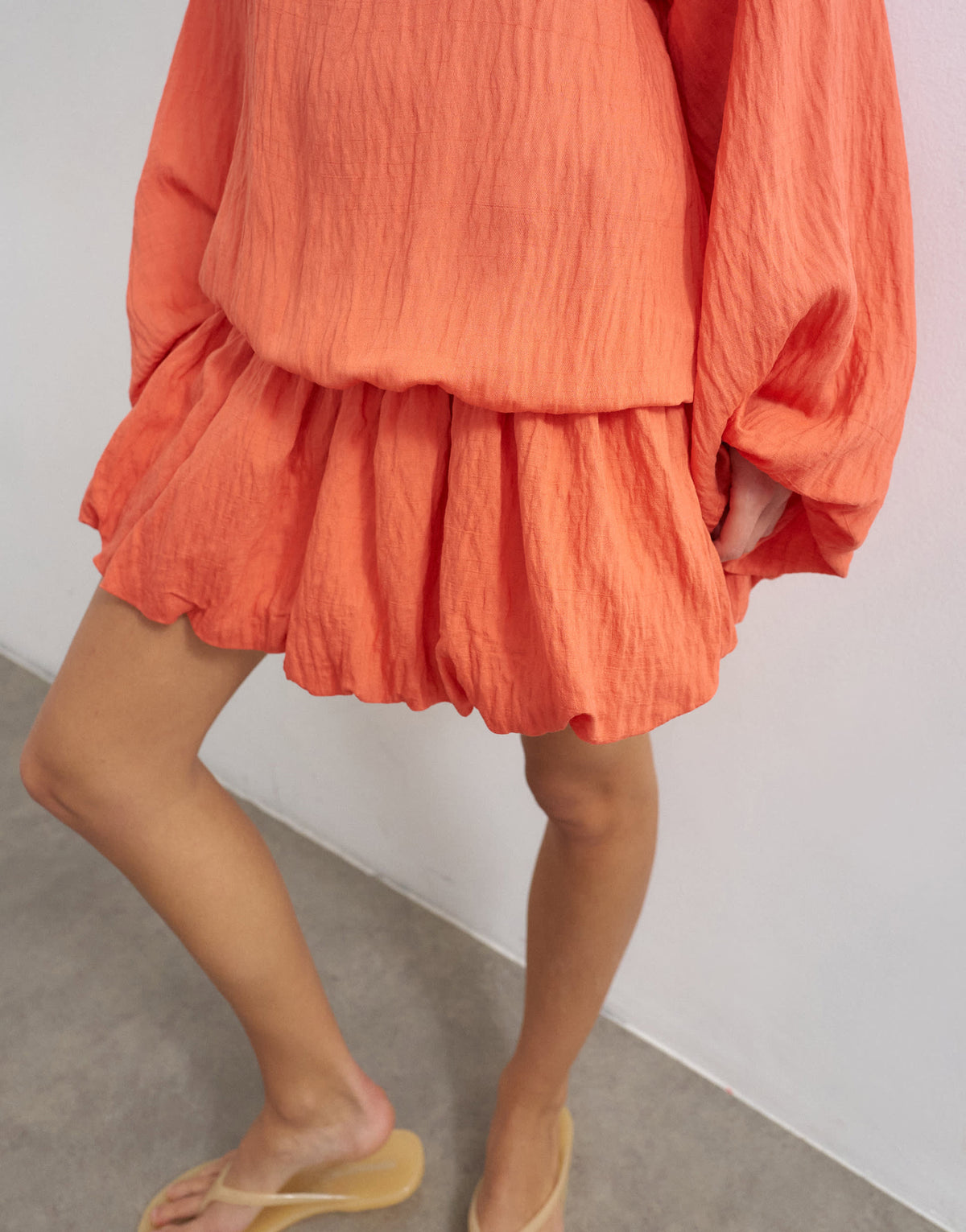 Topshop long sleeve blouson mini dress in bright coral