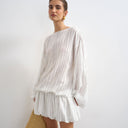 Topshop long sleeve blouson mini dress in white stripe
