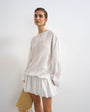 Topshop long sleeve blouson mini dress in white stripe