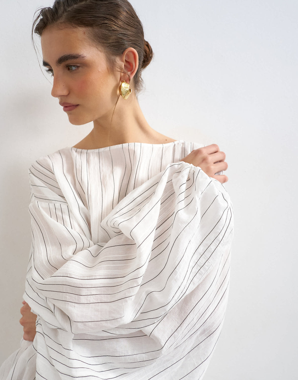 Topshop long sleeve blouson mini dress in white stripe