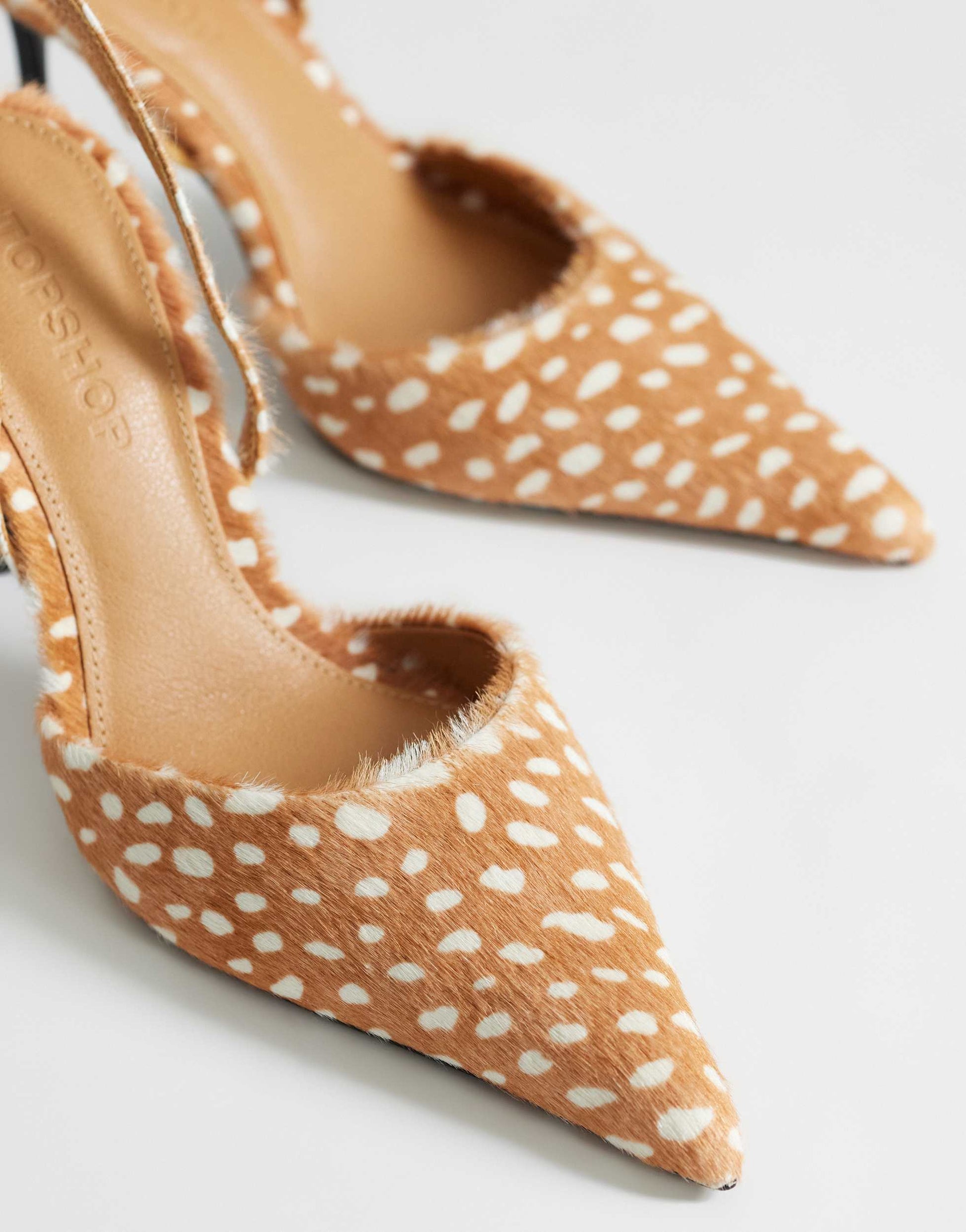 Topshop Angel real hair on leather high court shoe in deer print