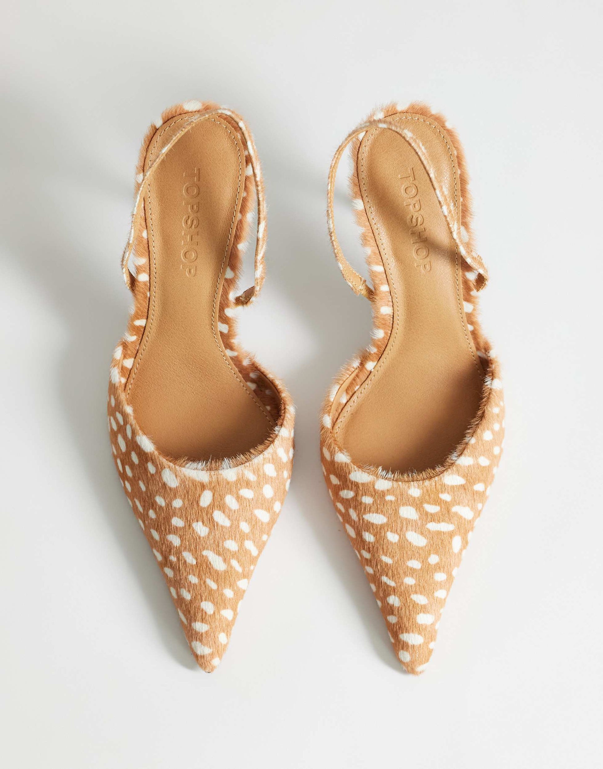 Topshop Angel real hair on leather high court shoe in deer print