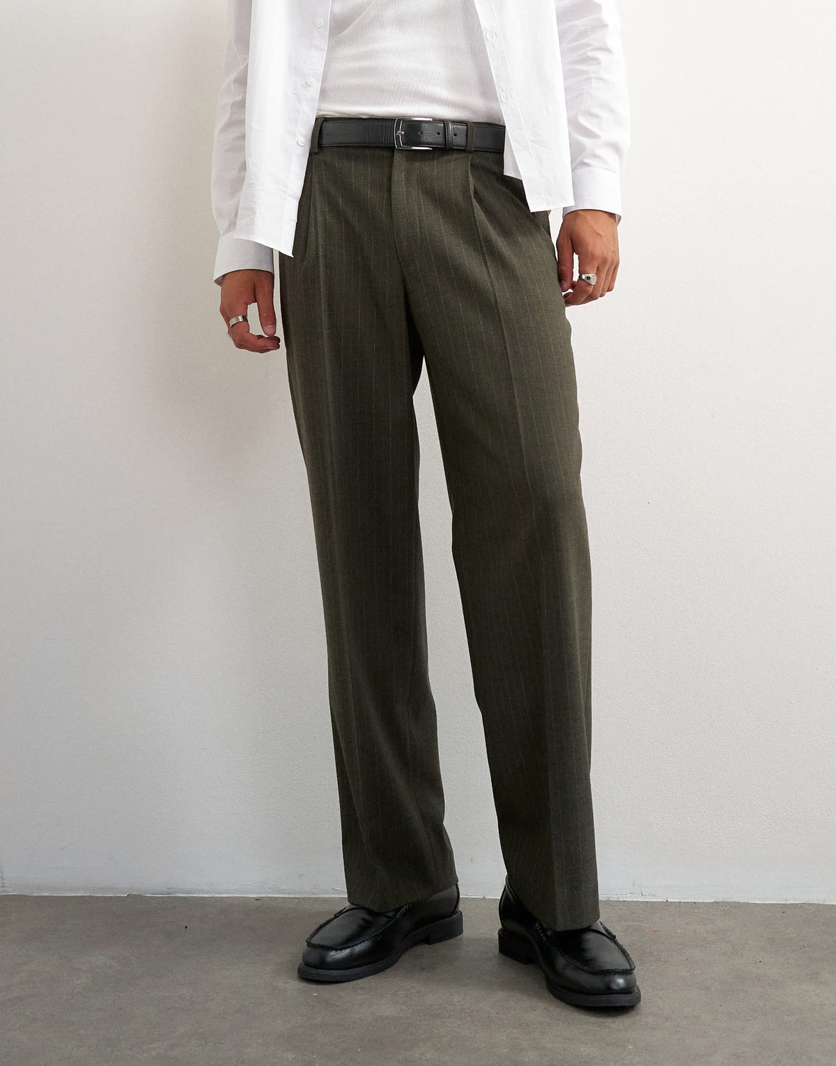 Topman wide leg pinstripe trousers in dark green