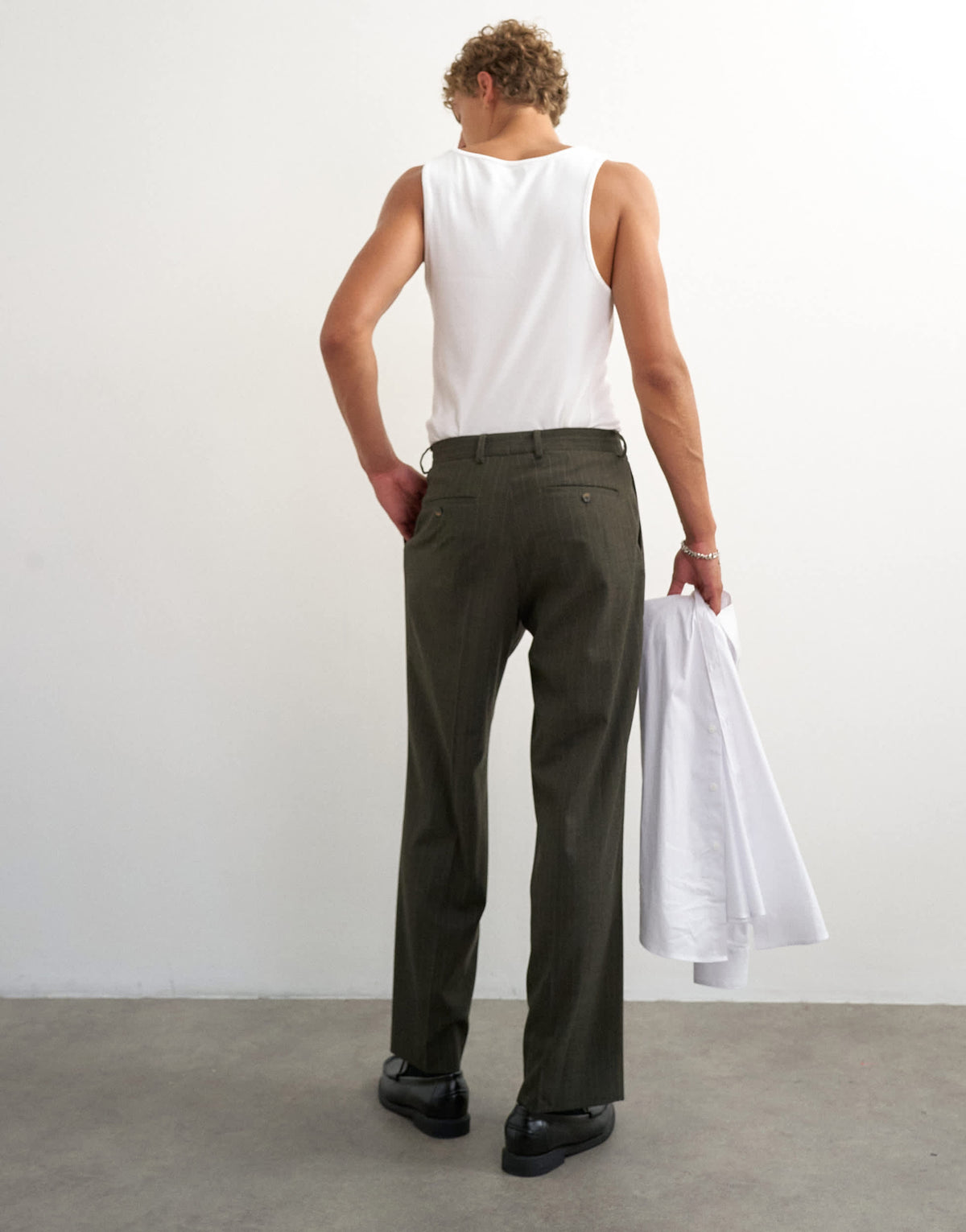 Topman wide leg pinstripe trousers in dark green
