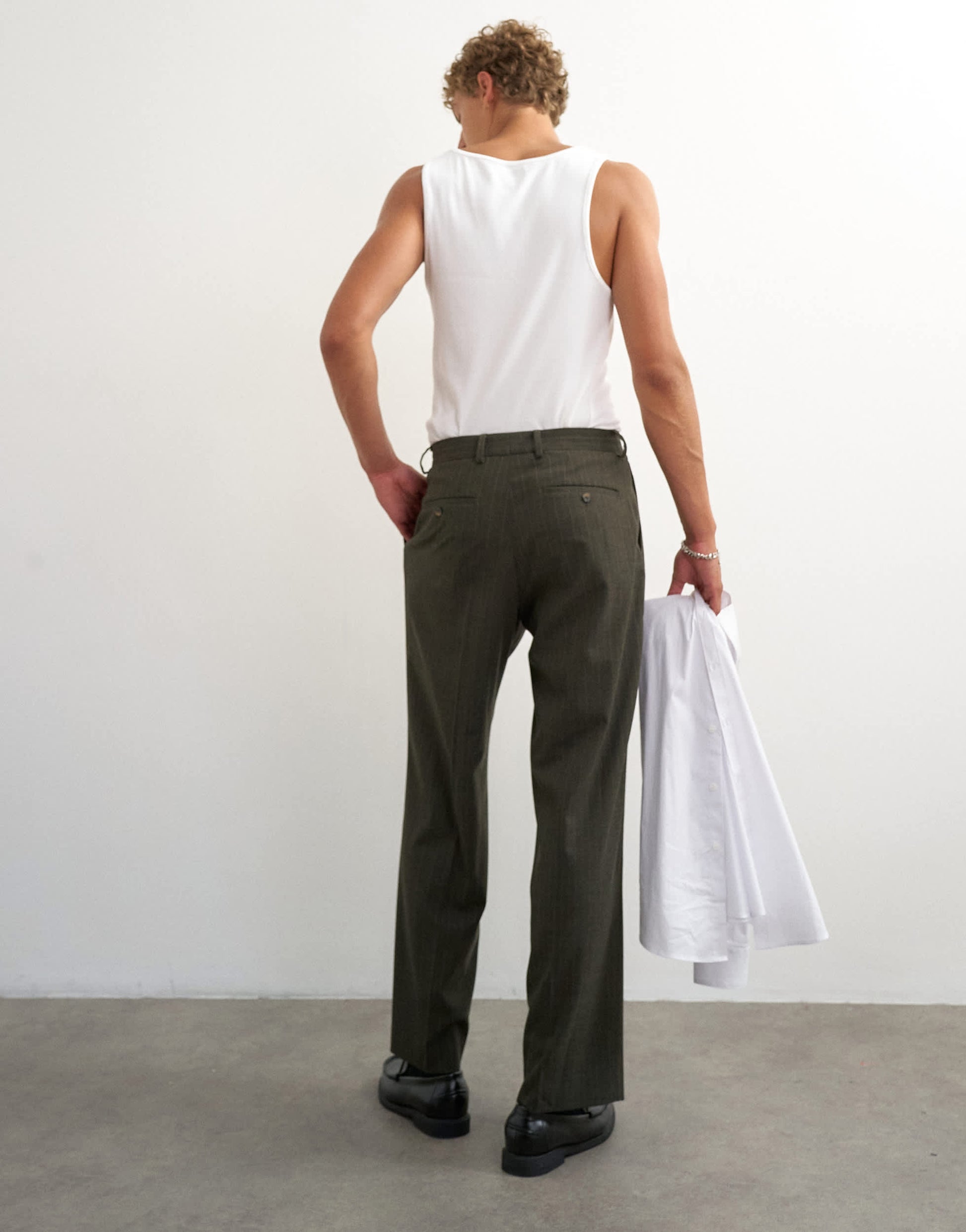 Topman wide leg pinstripe trousers in dark green