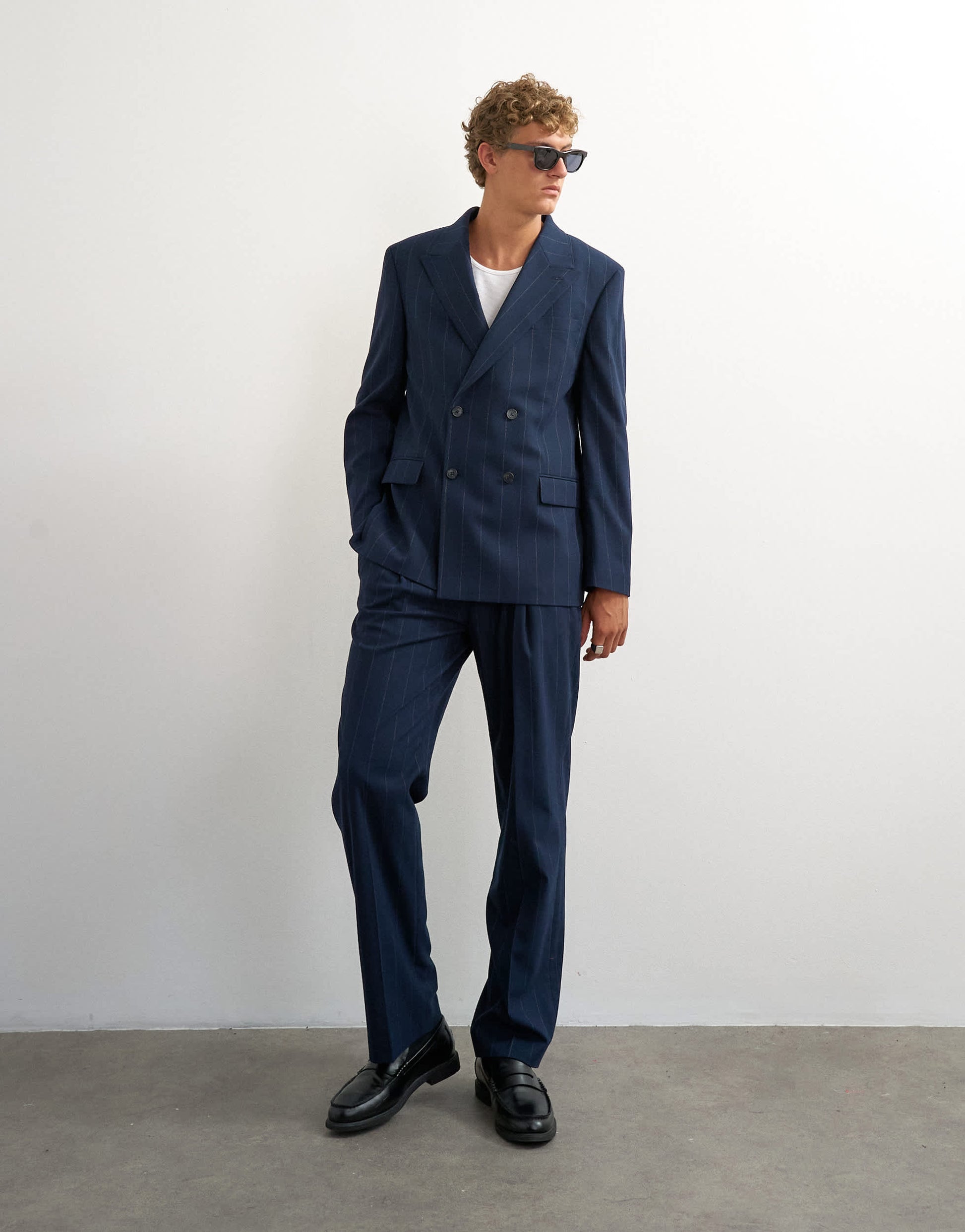 Topman relaxed fit pinstripe trousers in navy