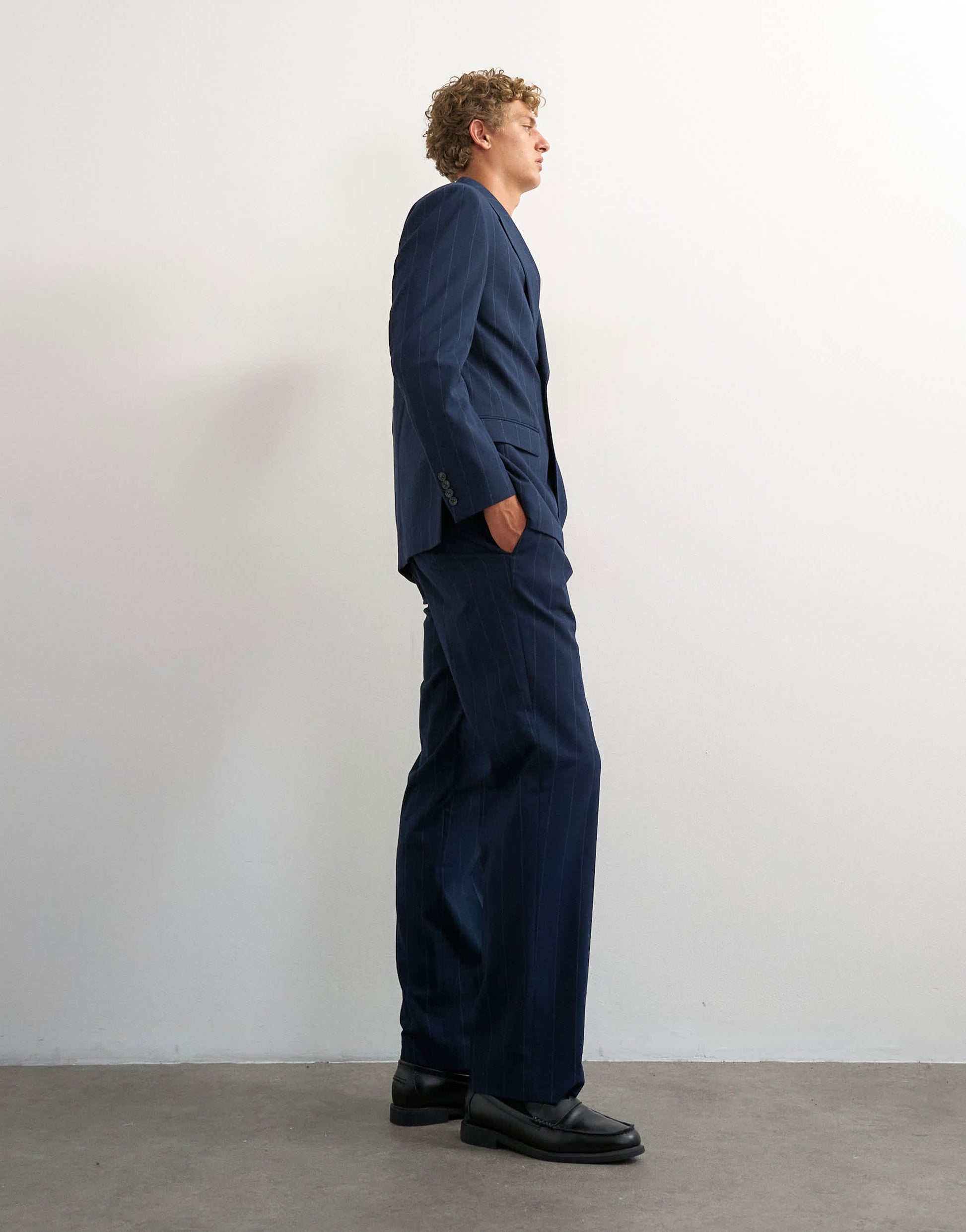 Topman relaxed fit pinstripe trousers in navy