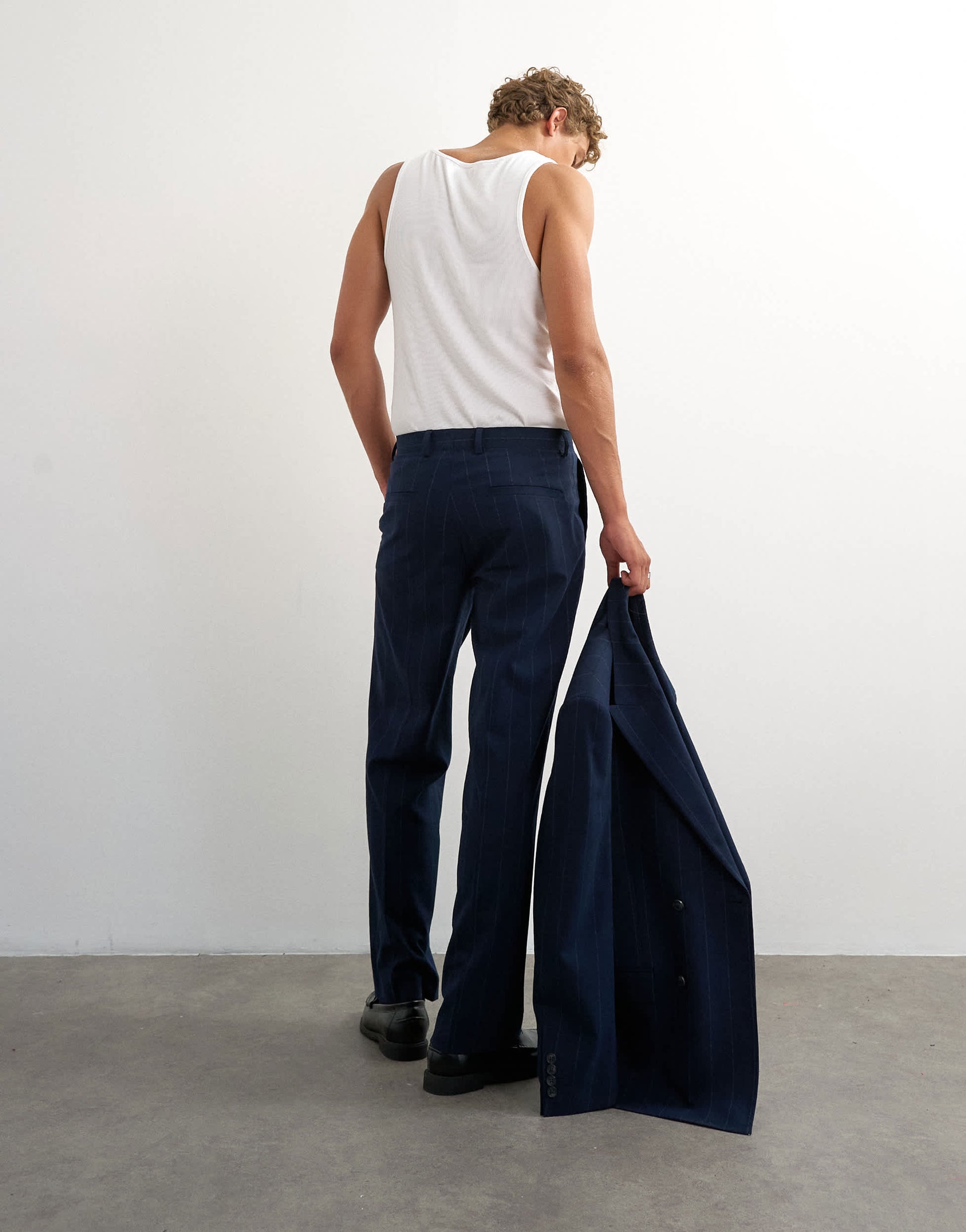 Topman relaxed fit pinstripe trousers in navy