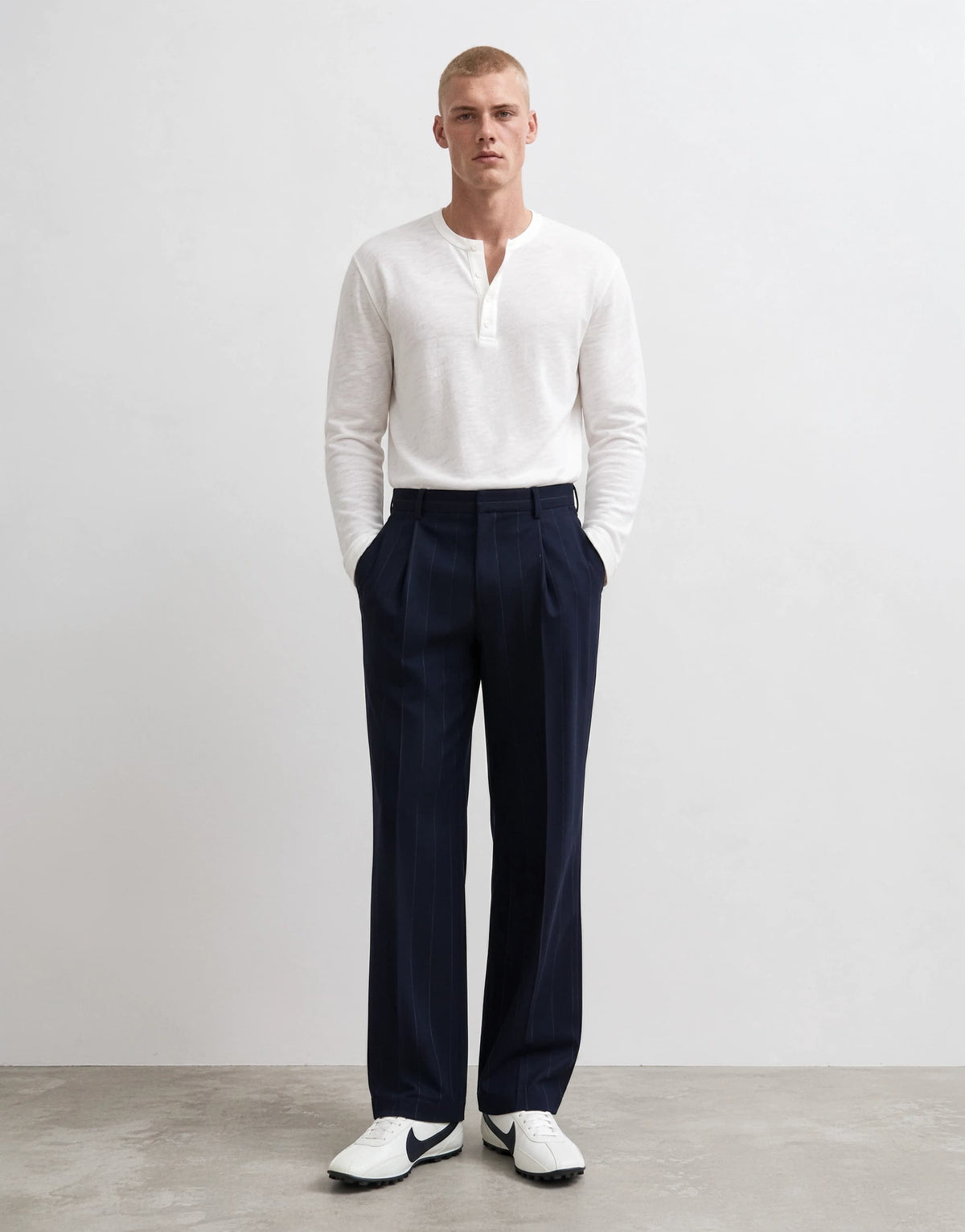 Topman relaxed fit pinstripe trousers in navy