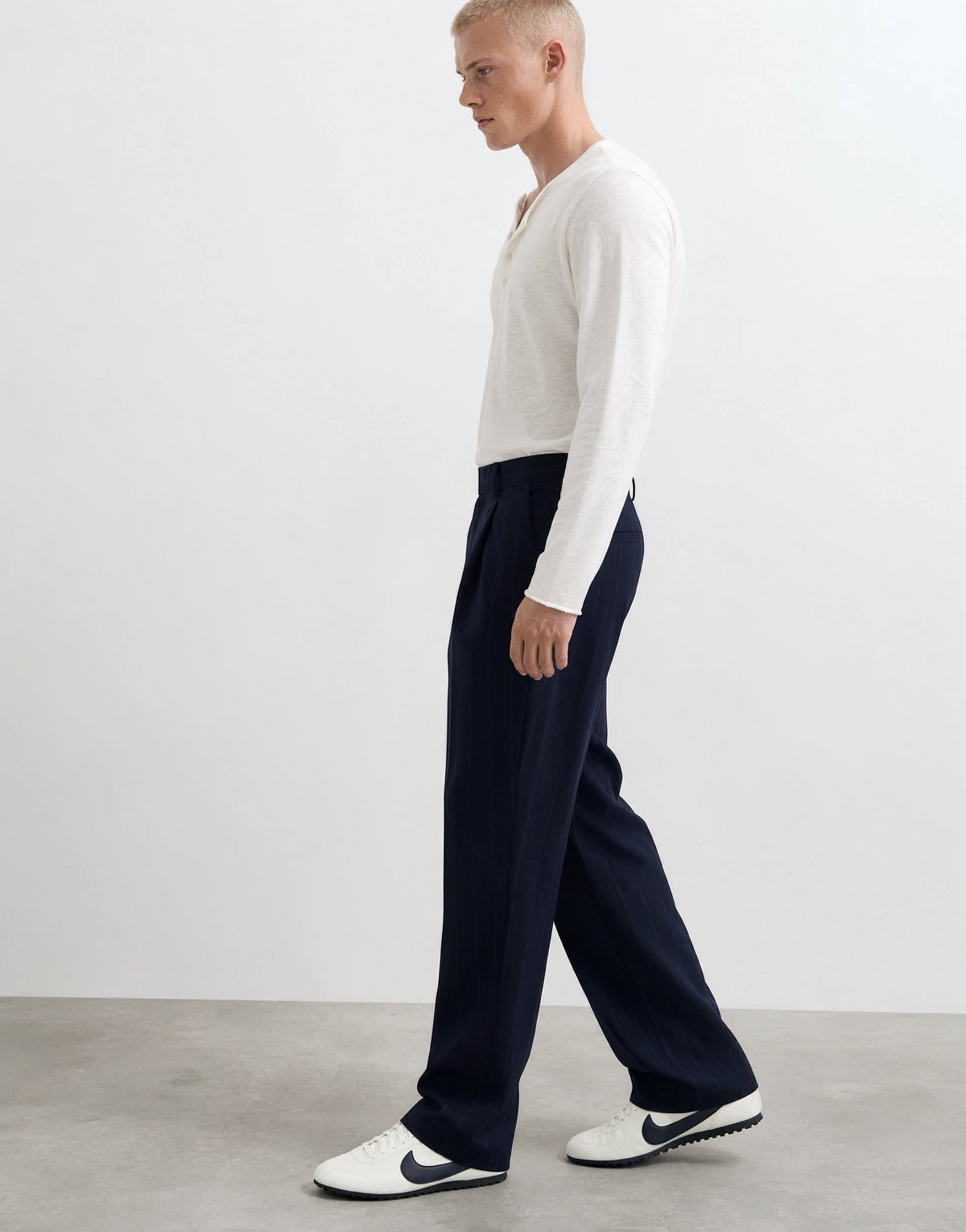 Topman relaxed fit pinstripe trousers in navy