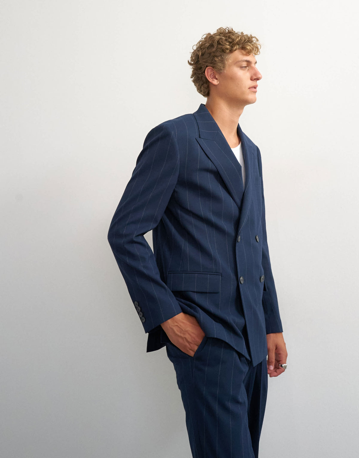 Topman relaxed fit pinstripe double breasted blazer in navy