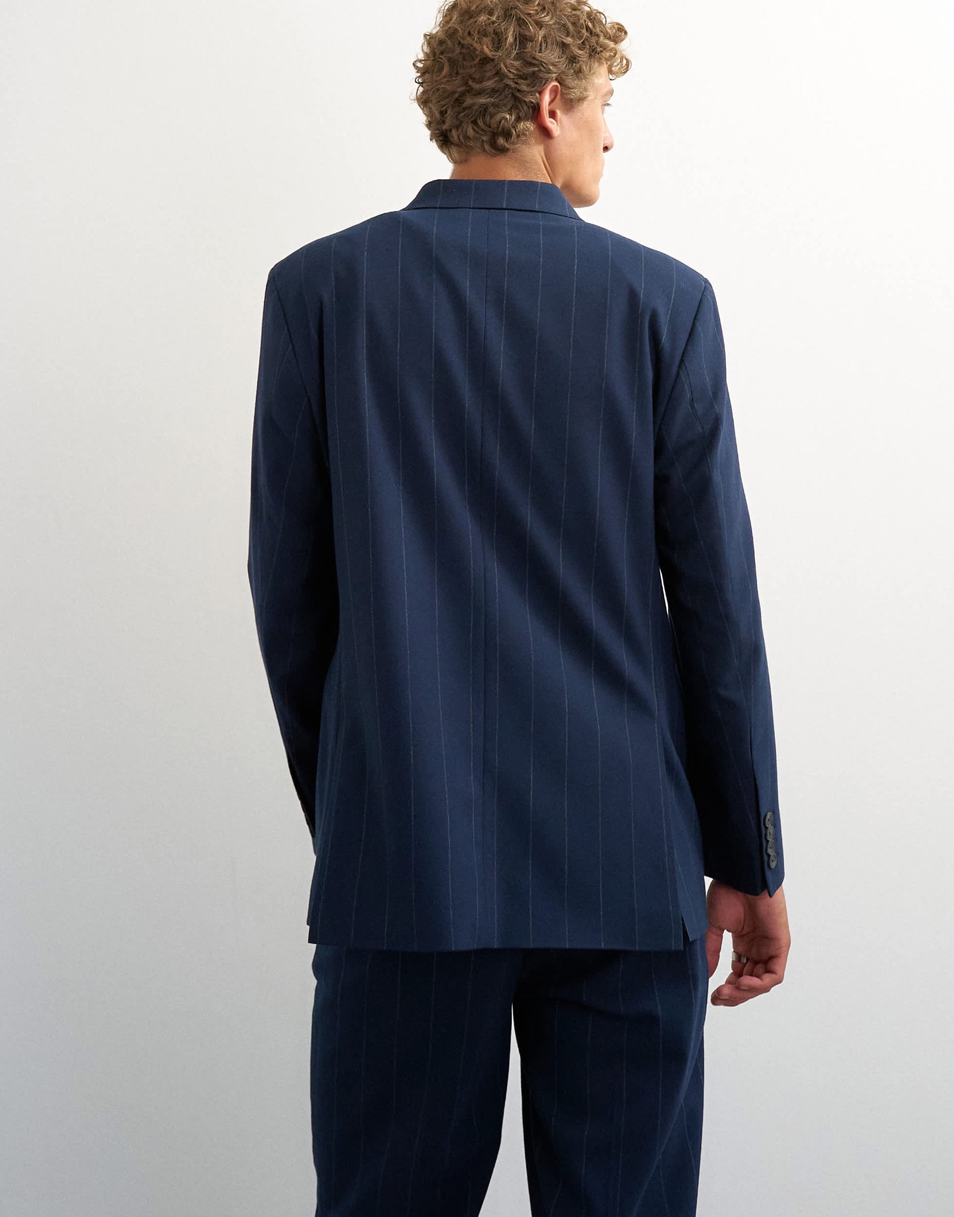 Topman relaxed fit pinstripe double breasted blazer in navy