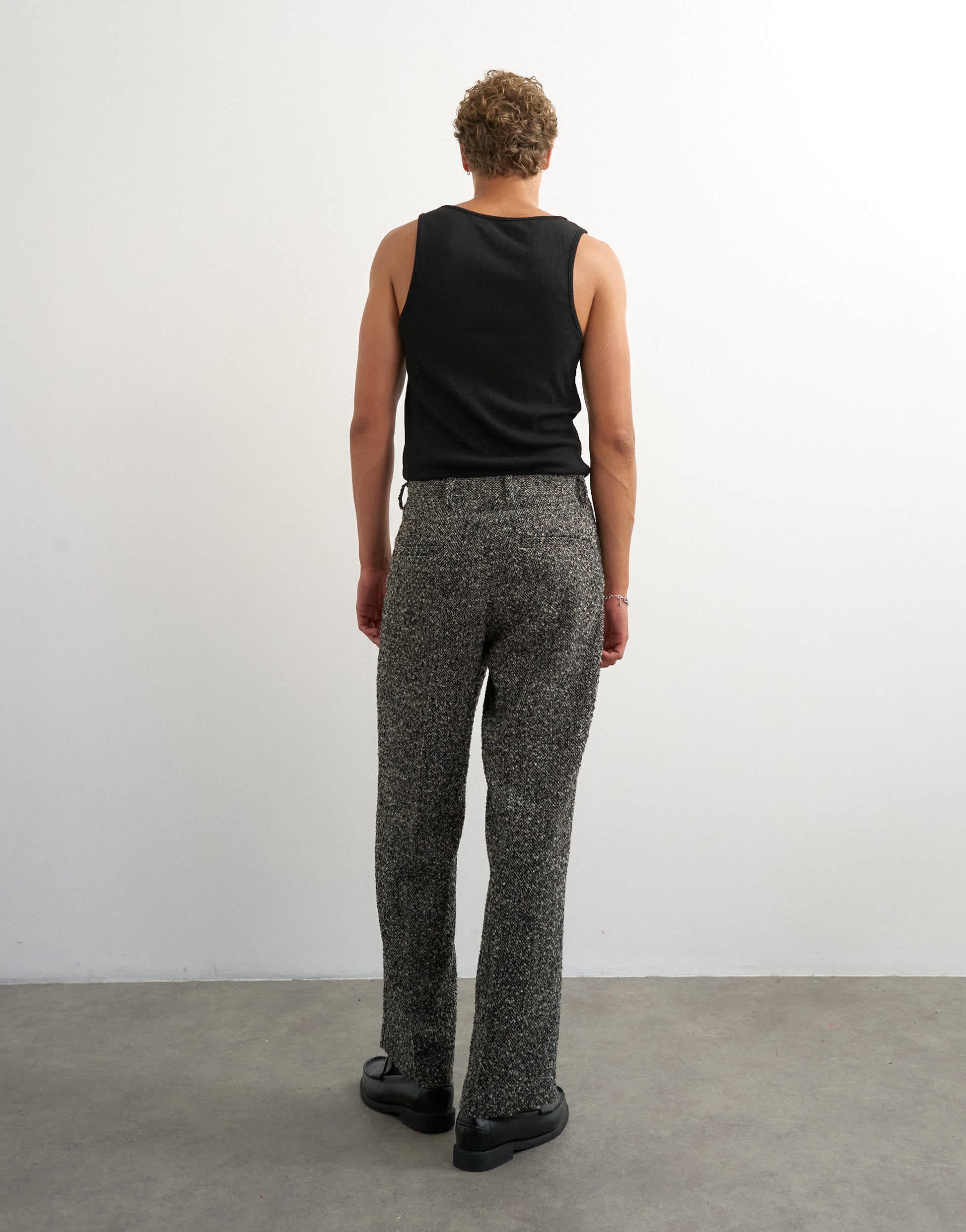 Topman wide leg textured herringbone trouser in black