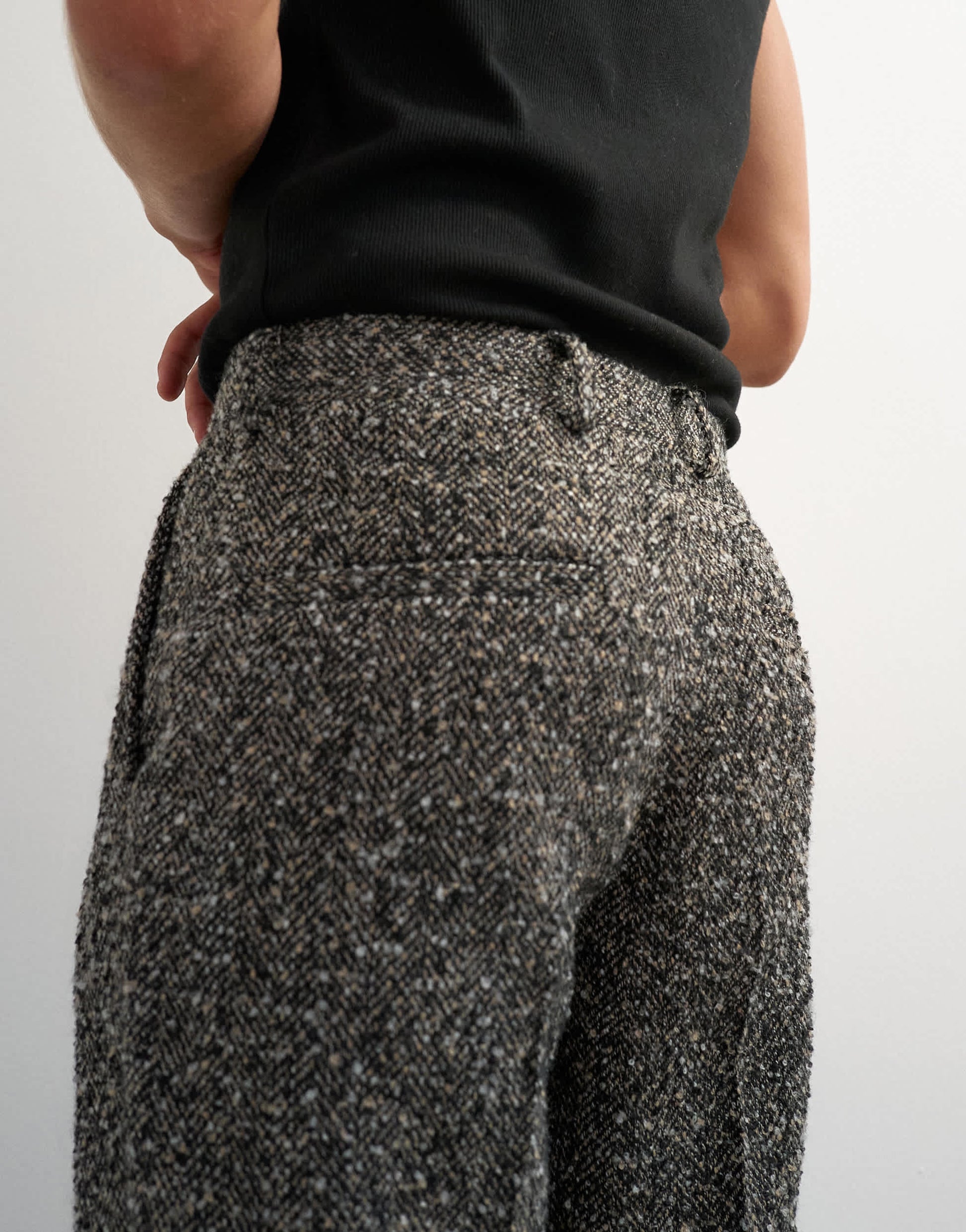 Topman wide leg textured herringbone trouser in black