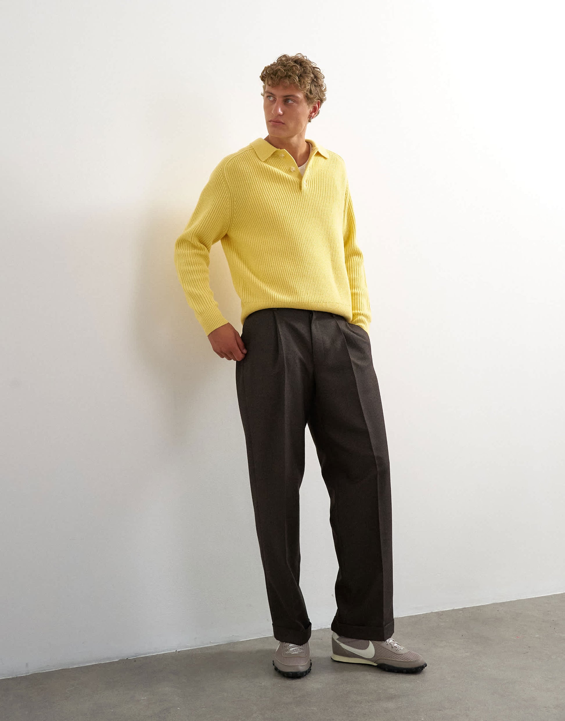 Topman wide leg micro check trouser with pleats in brown