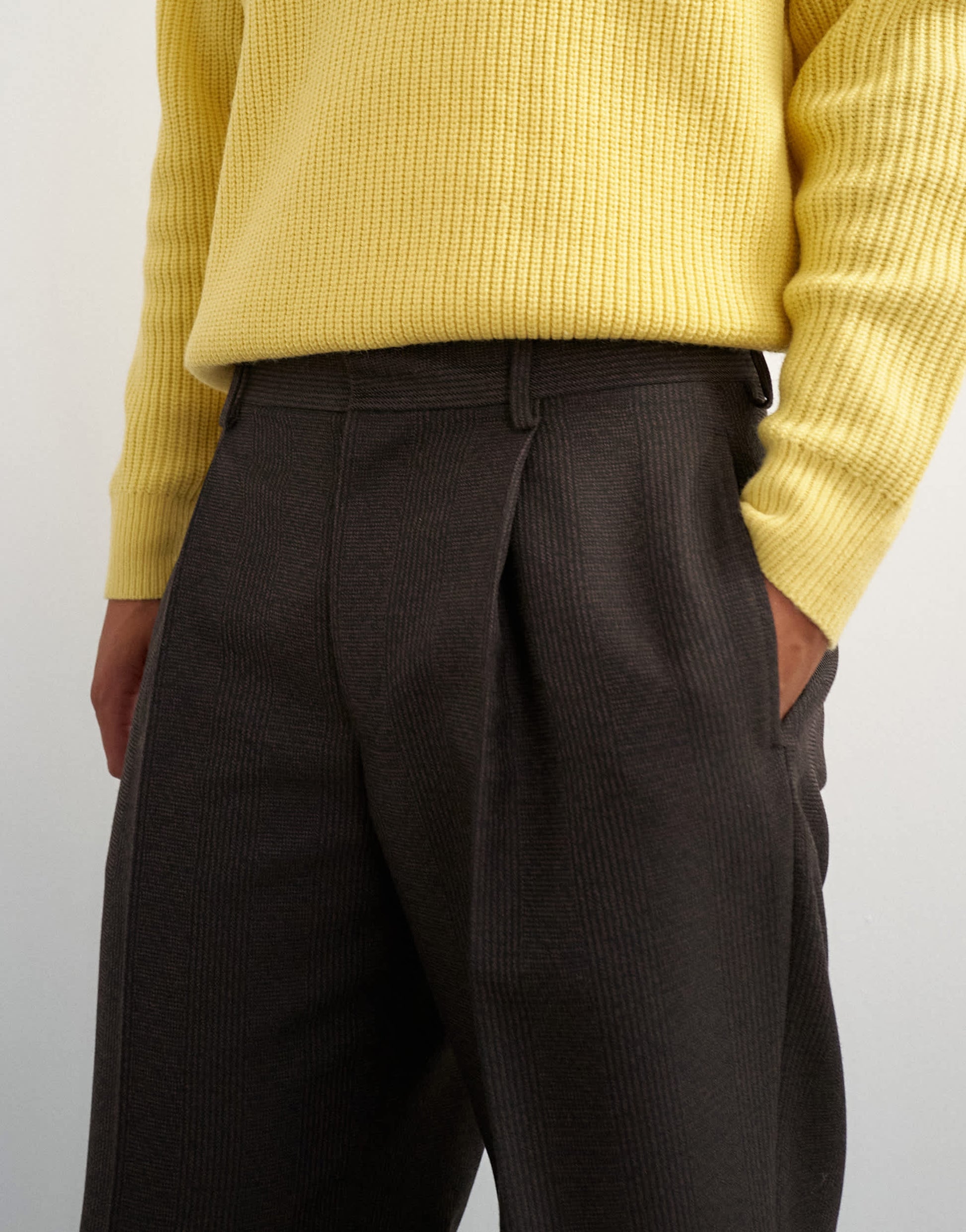 Topman wide leg micro check trouser with pleats in brown
