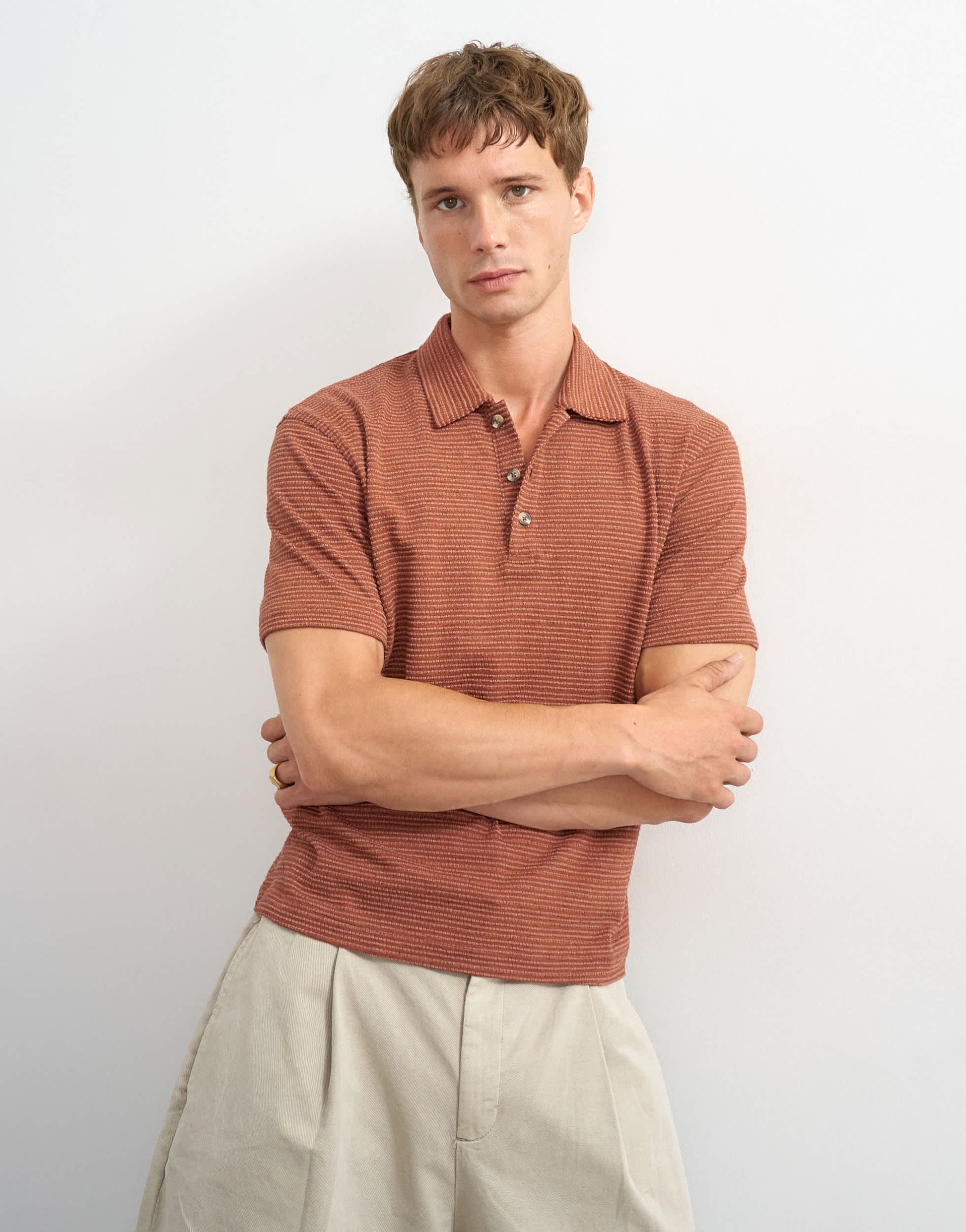 Topman classic fit textured polo in burnt orange