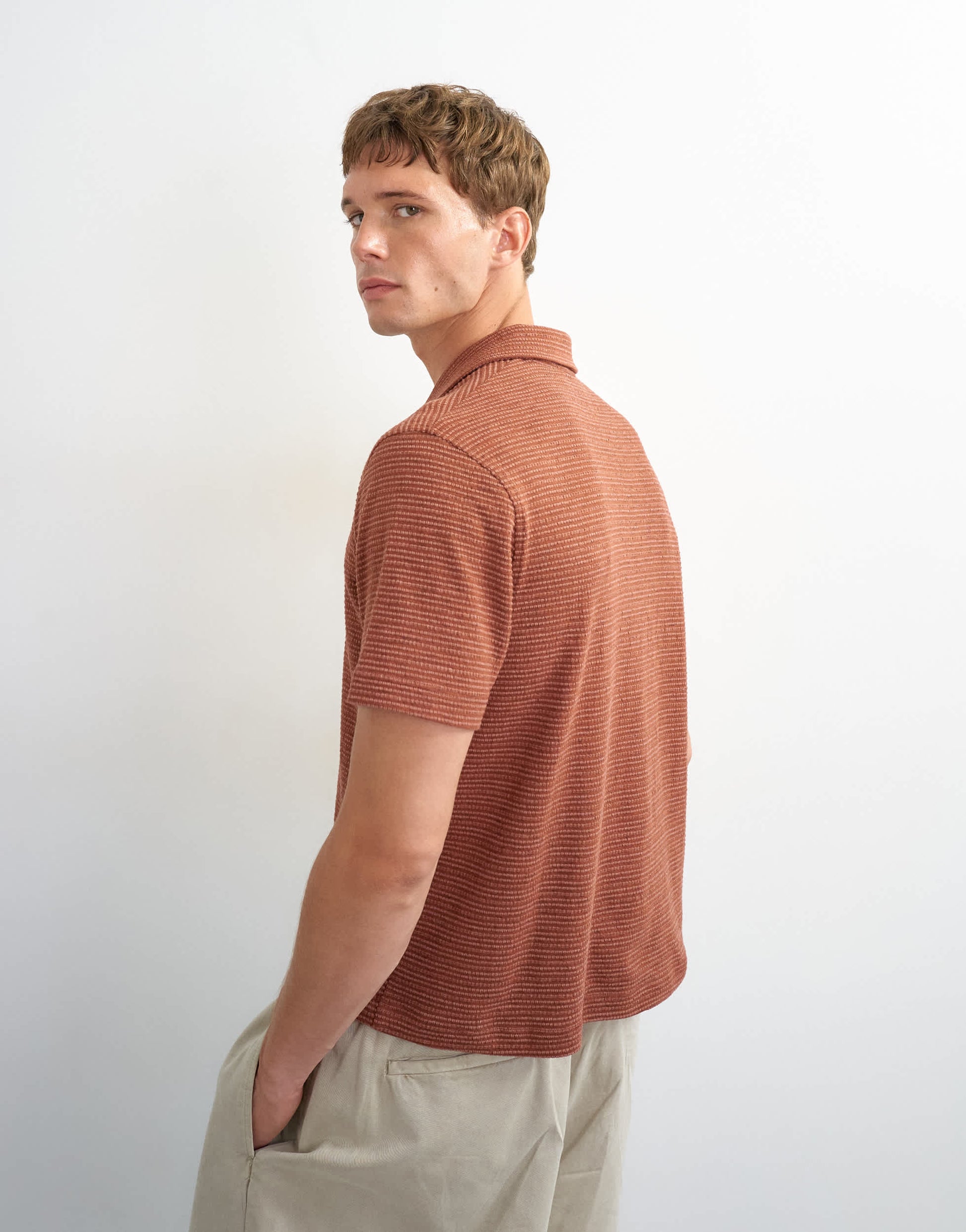 Topman classic fit textured polo in burnt orange