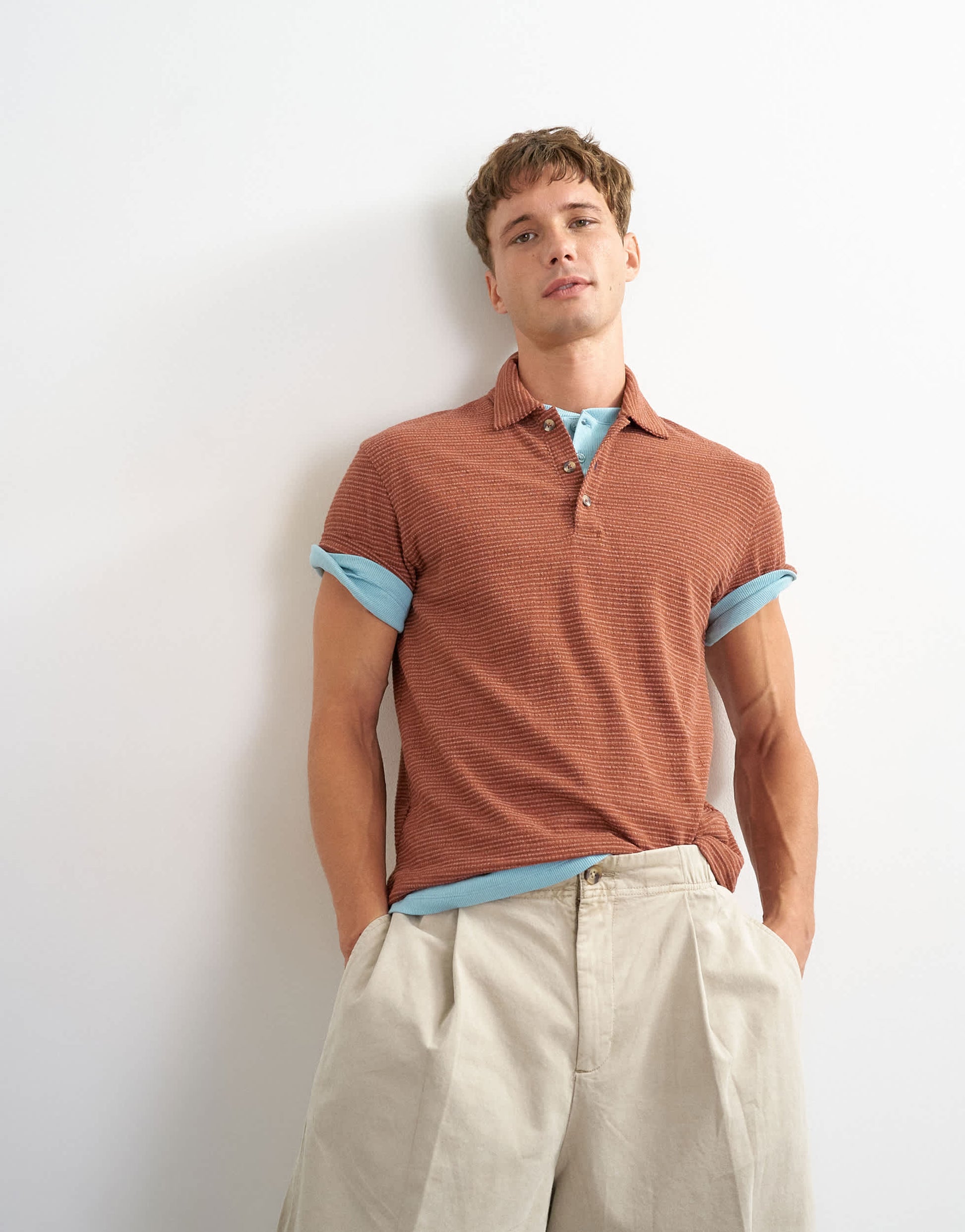 Topman classic fit textured polo in burnt orange