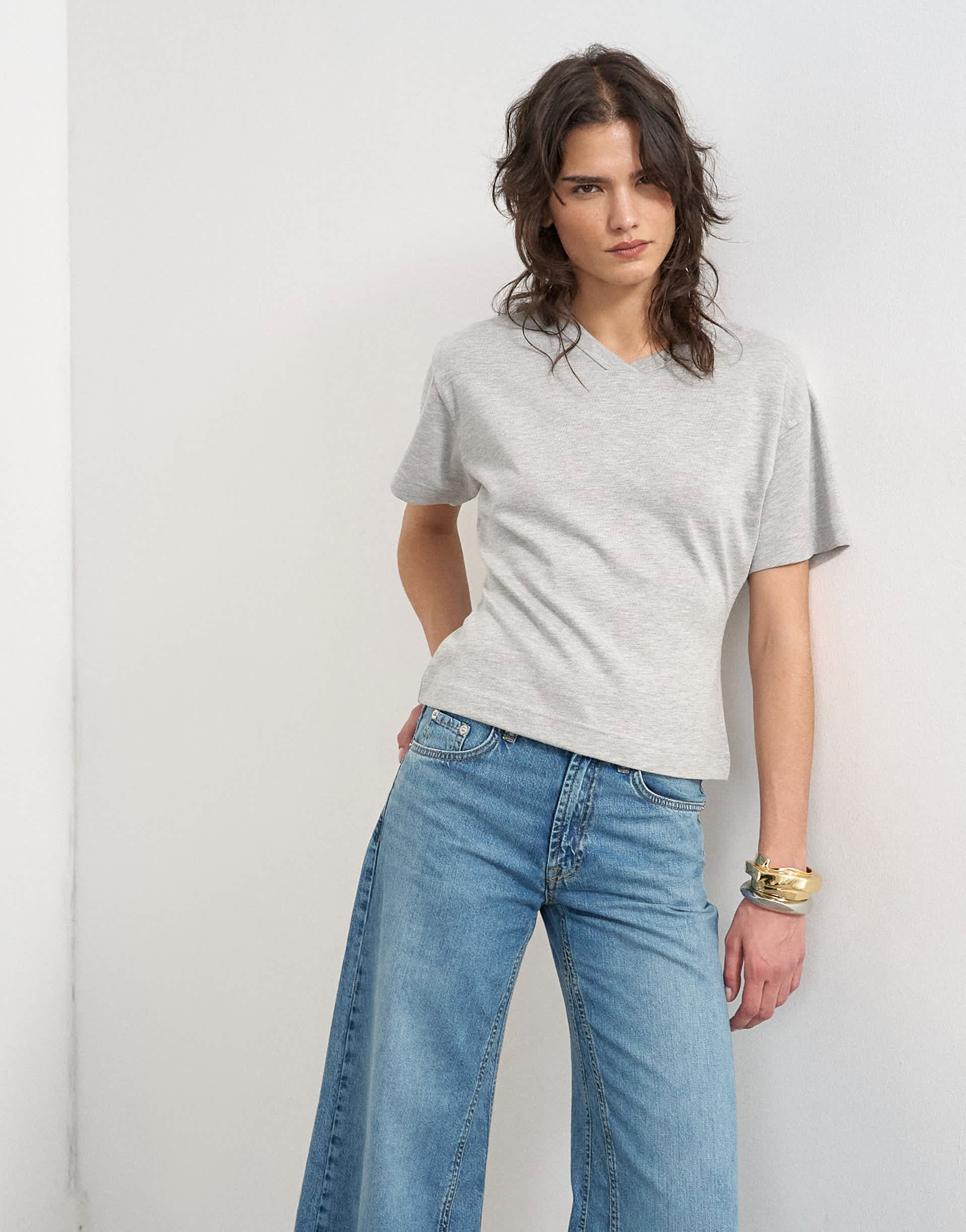 Topshop v-neck cinch in grey marl