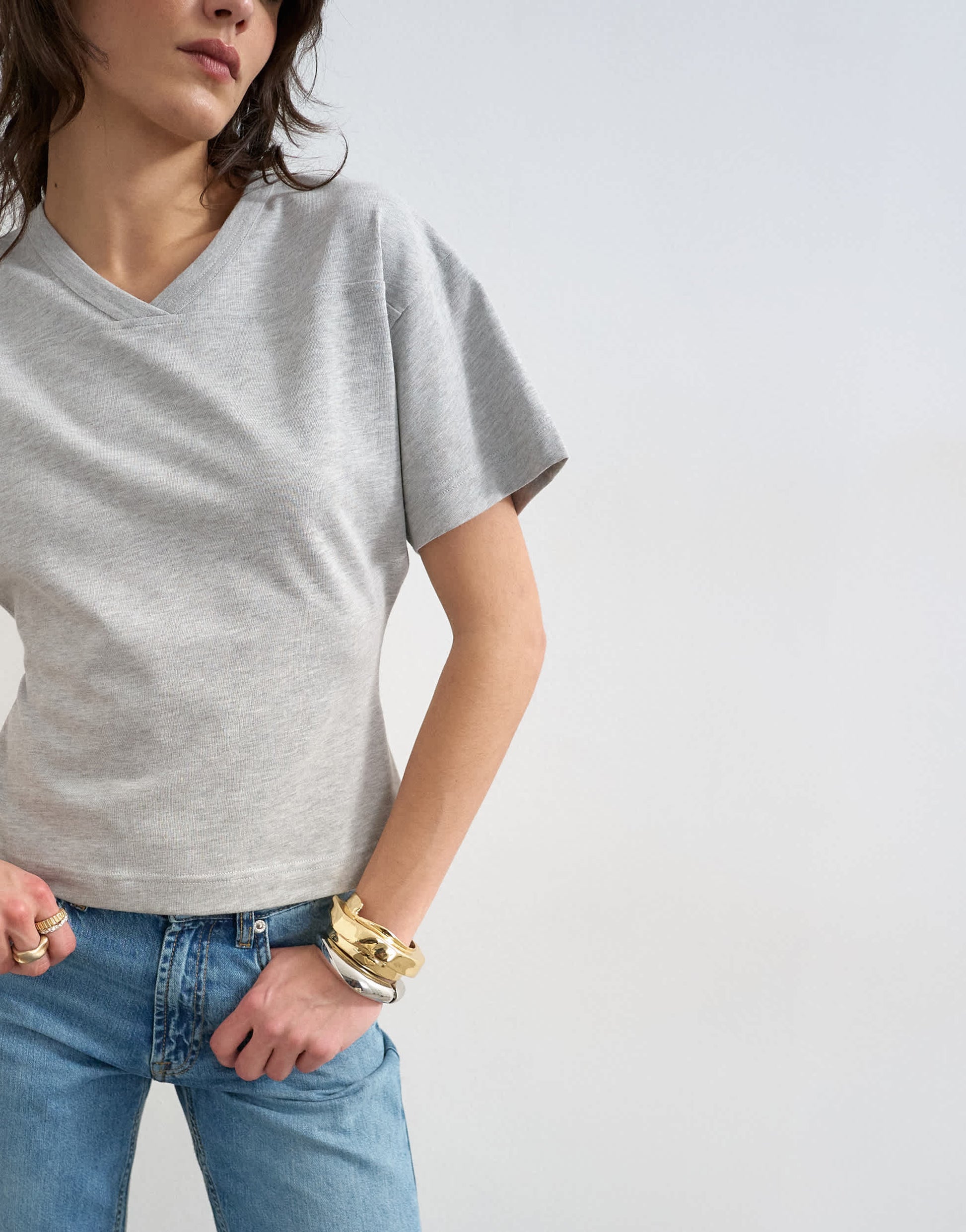 Topshop v-neck cinch in grey marl