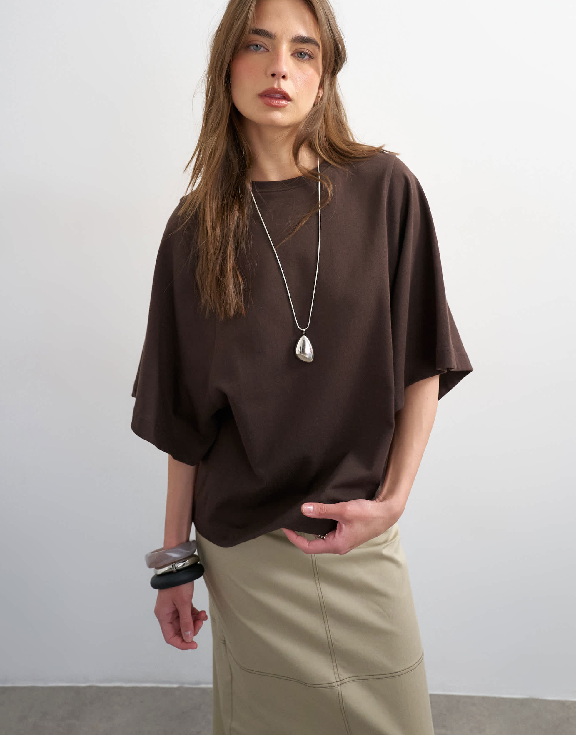 Topshop batwing t-shirt in dark chocolate