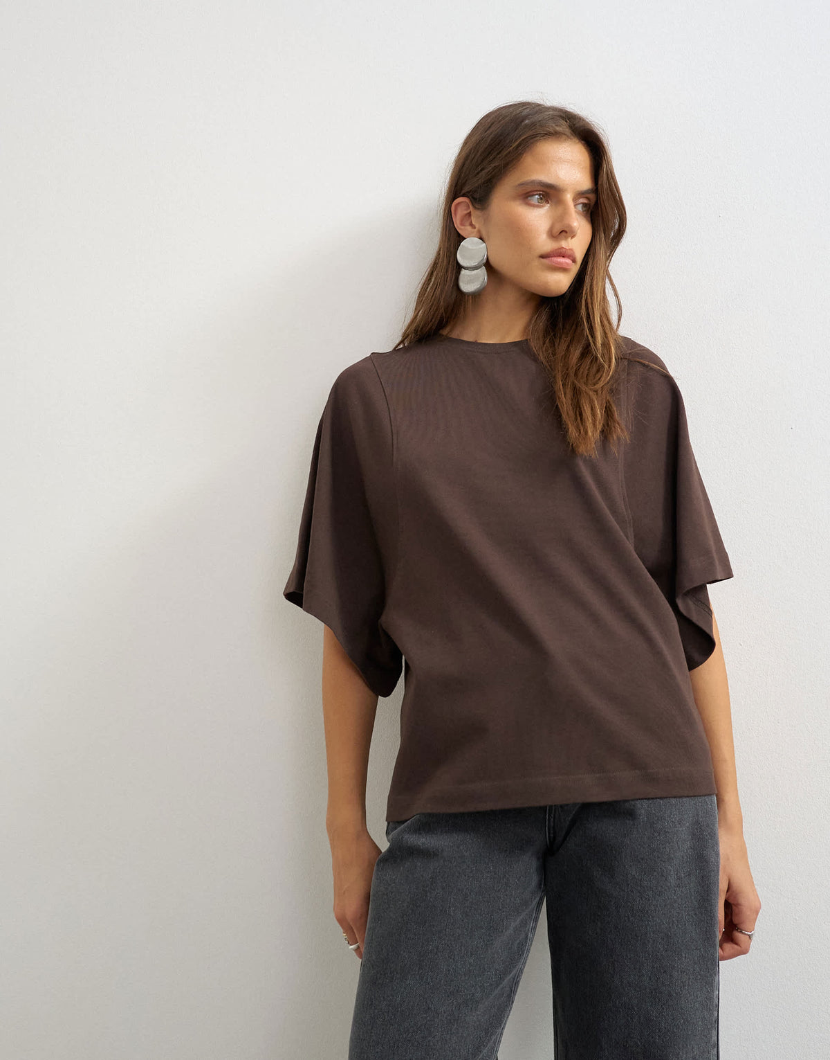 Topshop batwing t-shirt in dark chocolate