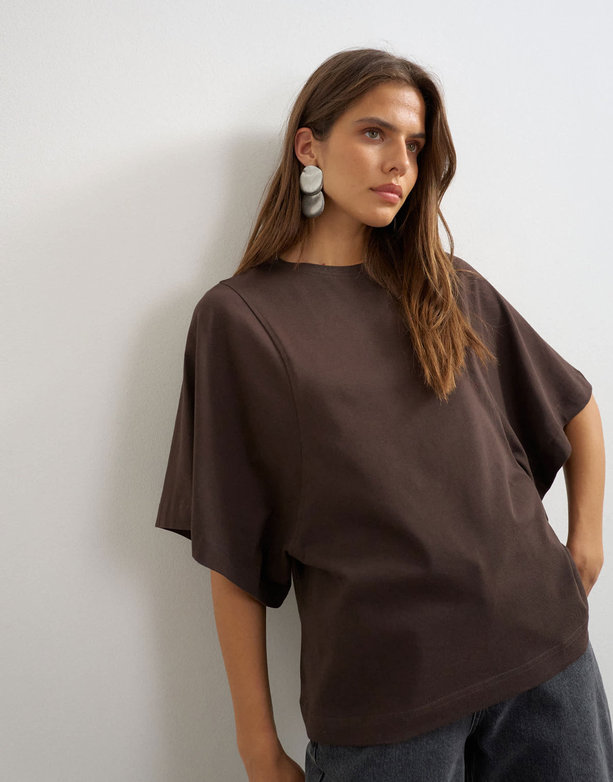 Topshop batwing t-shirt in dark chocolate