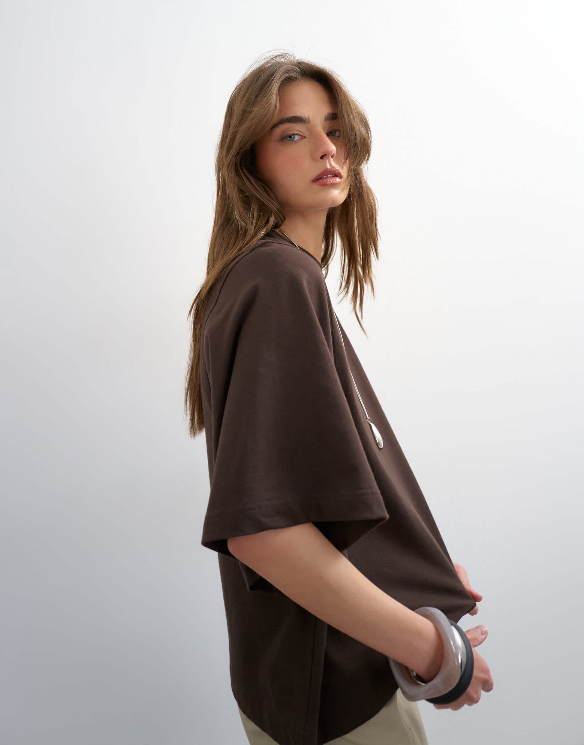 Topshop batwing t-shirt in dark chocolate