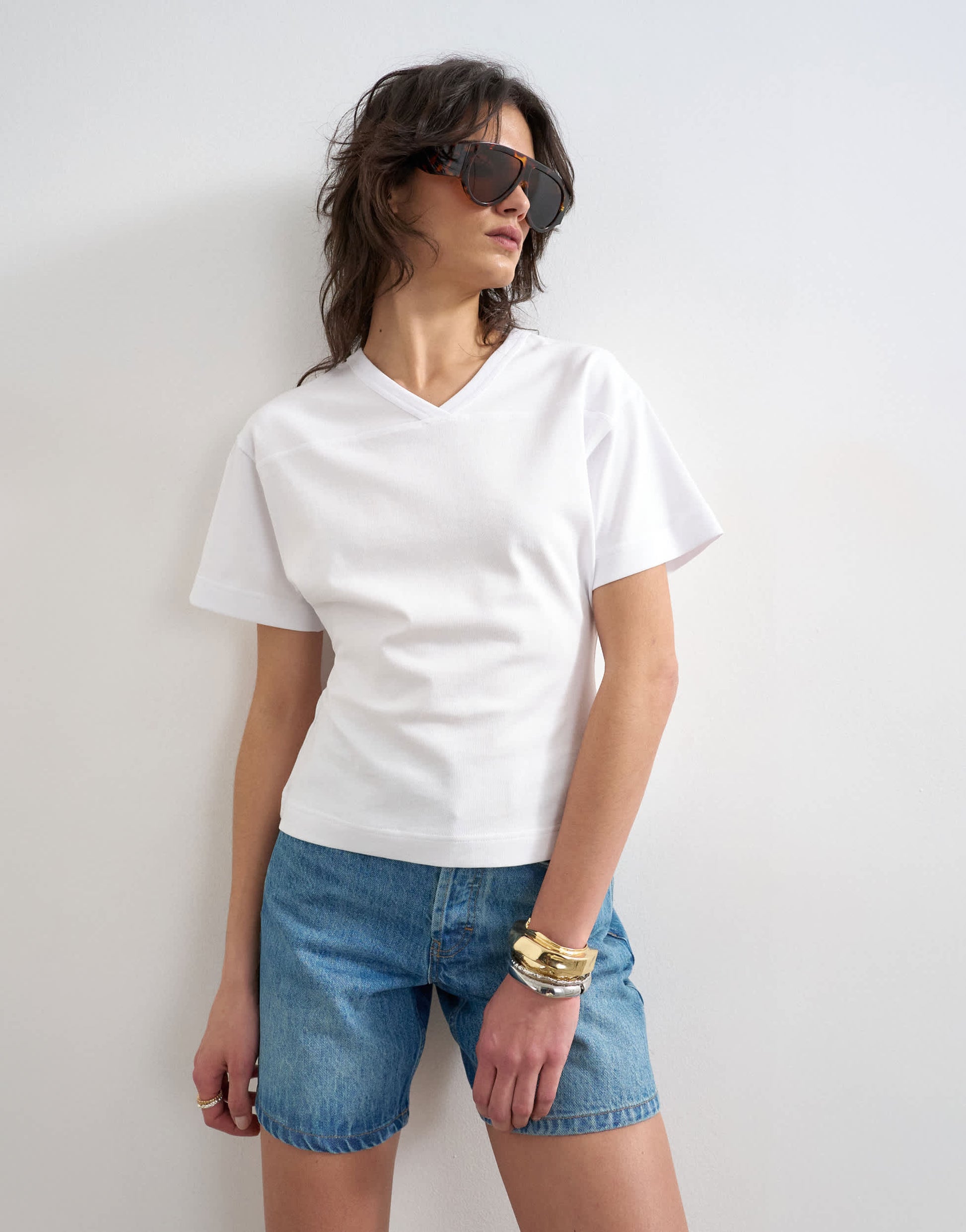 Topshop v-neck cinch tee in white