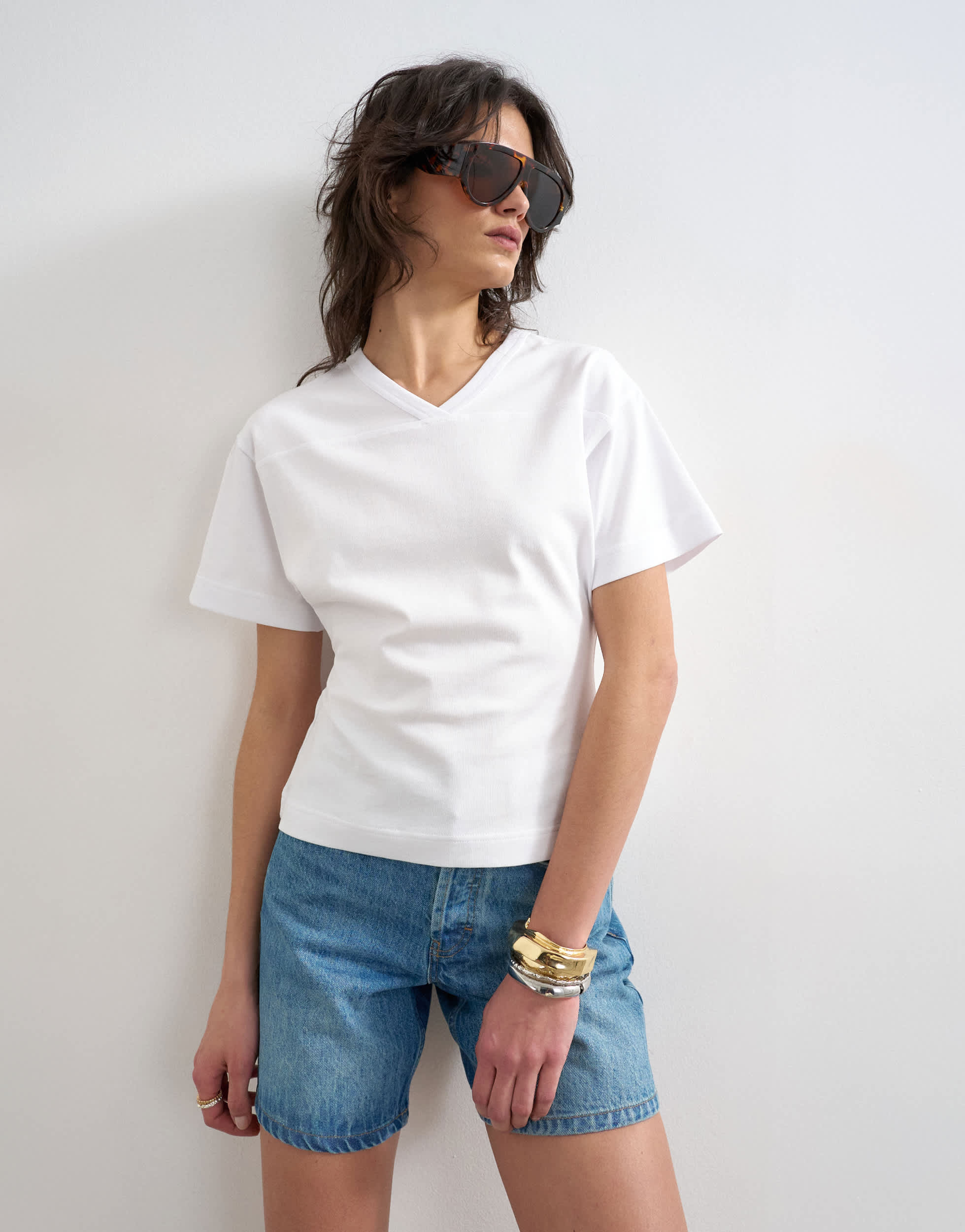 Topshop v-neck cinch tee in white