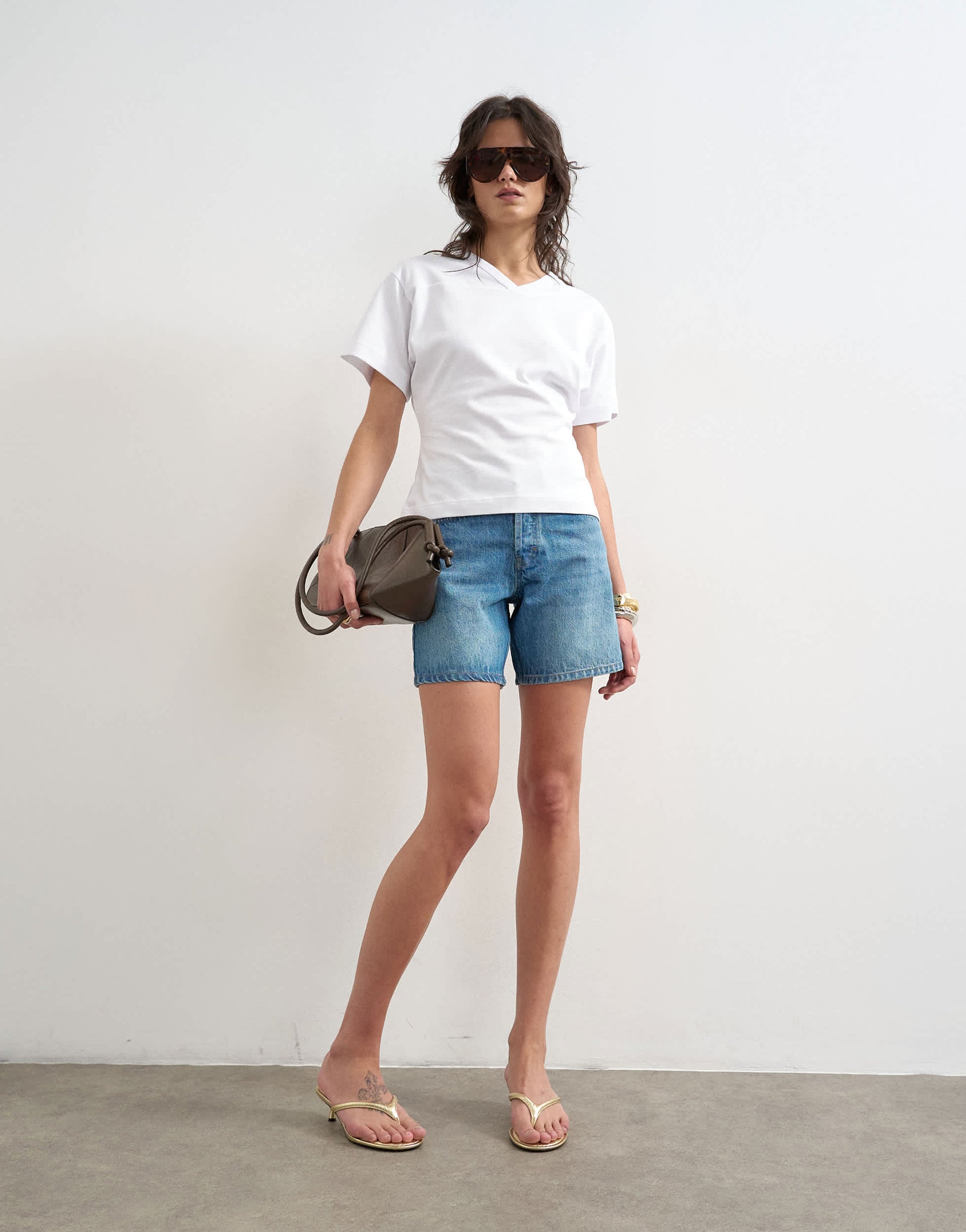Topshop v-neck cinch tee in white
