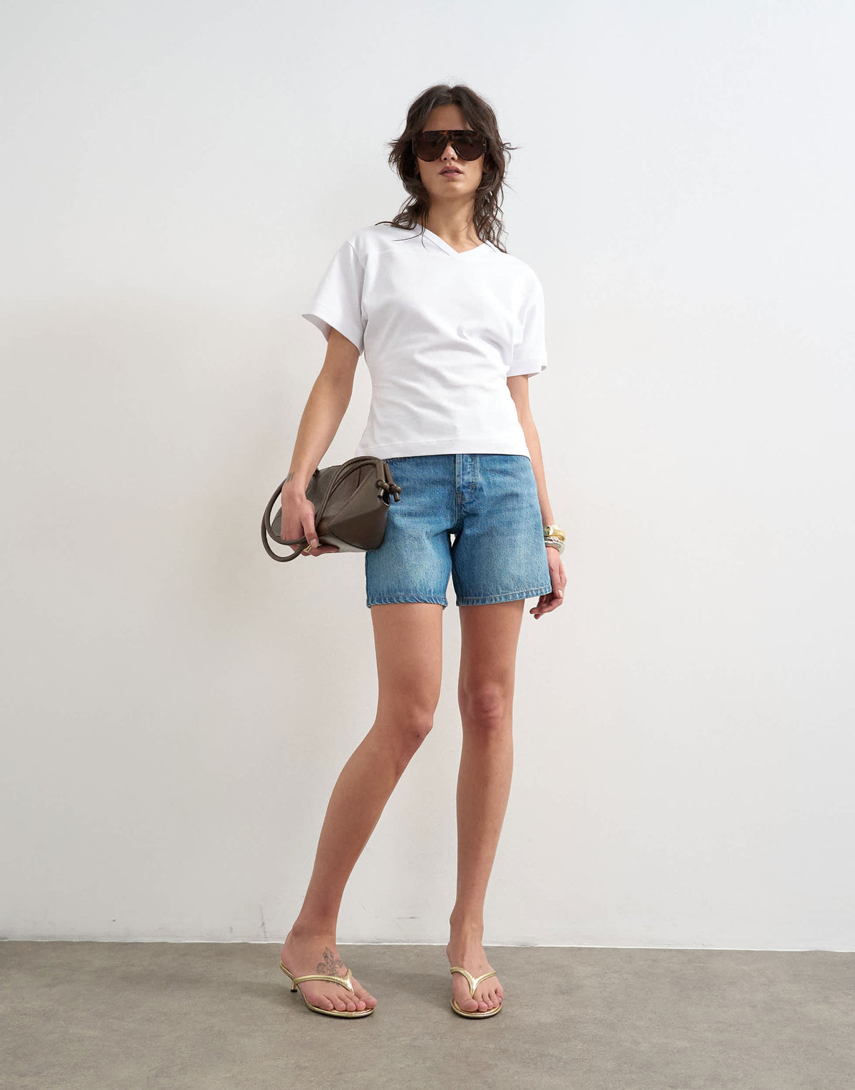 Topshop v-neck cinch tee in white