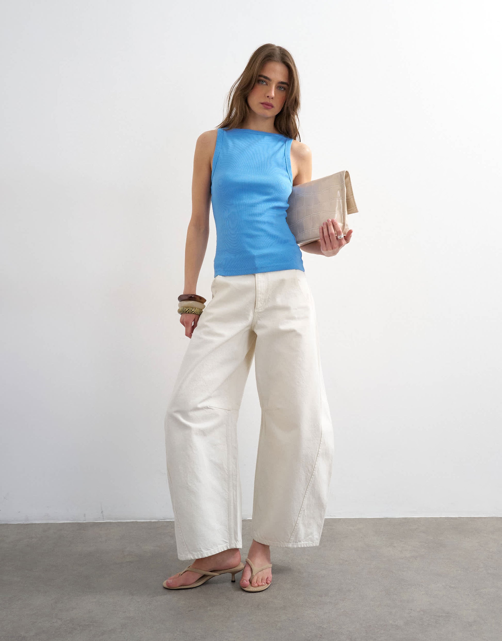 Topshop slash neck racer vest in blue