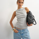 Topshop slash neck racer vest in grey marl