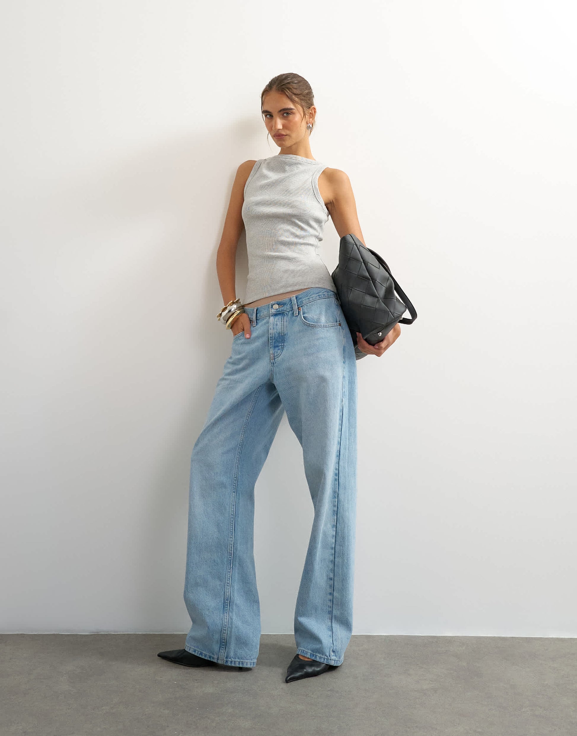 Topshop slash neck racer vest in grey marl