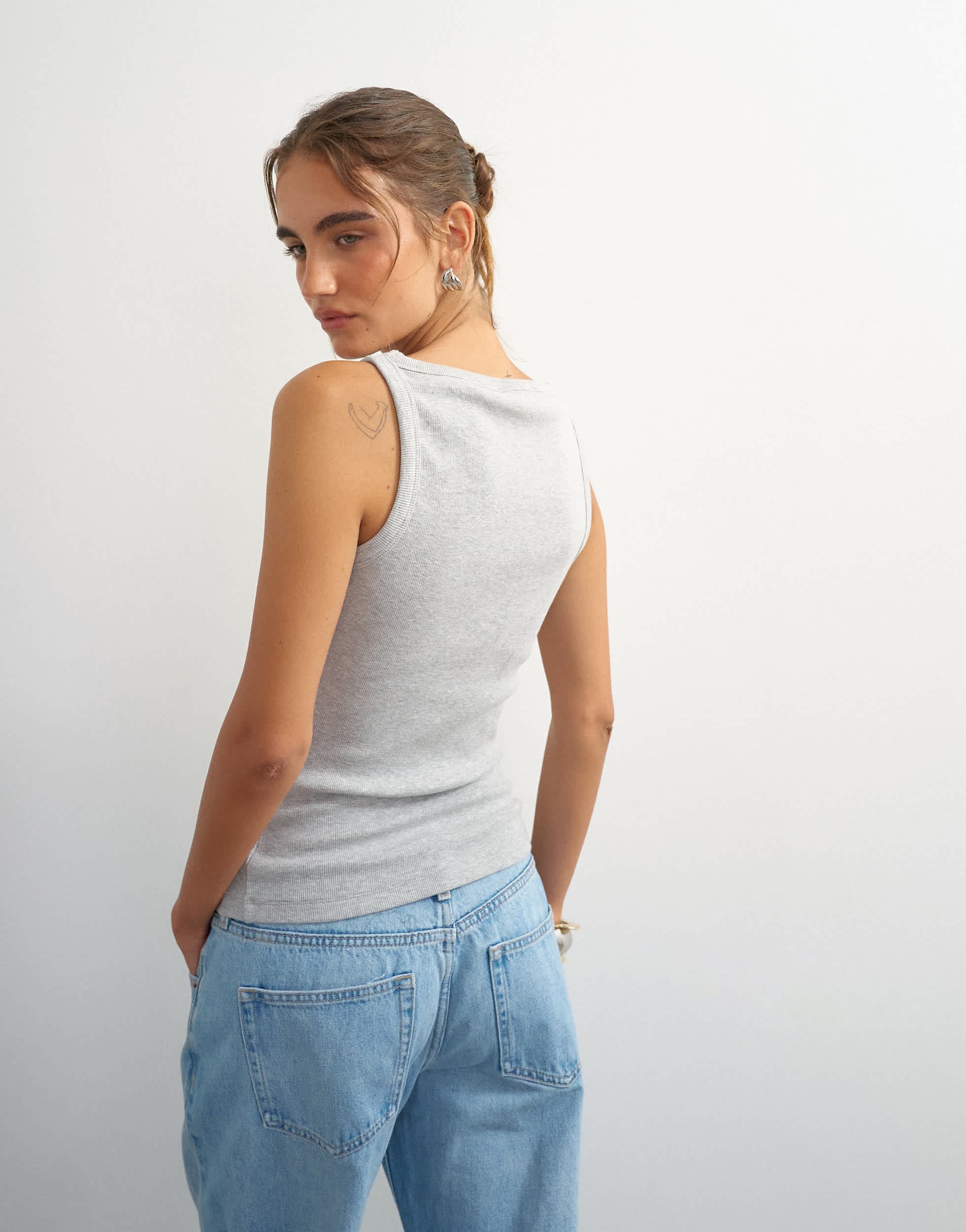 Topshop slash neck racer vest in grey marl