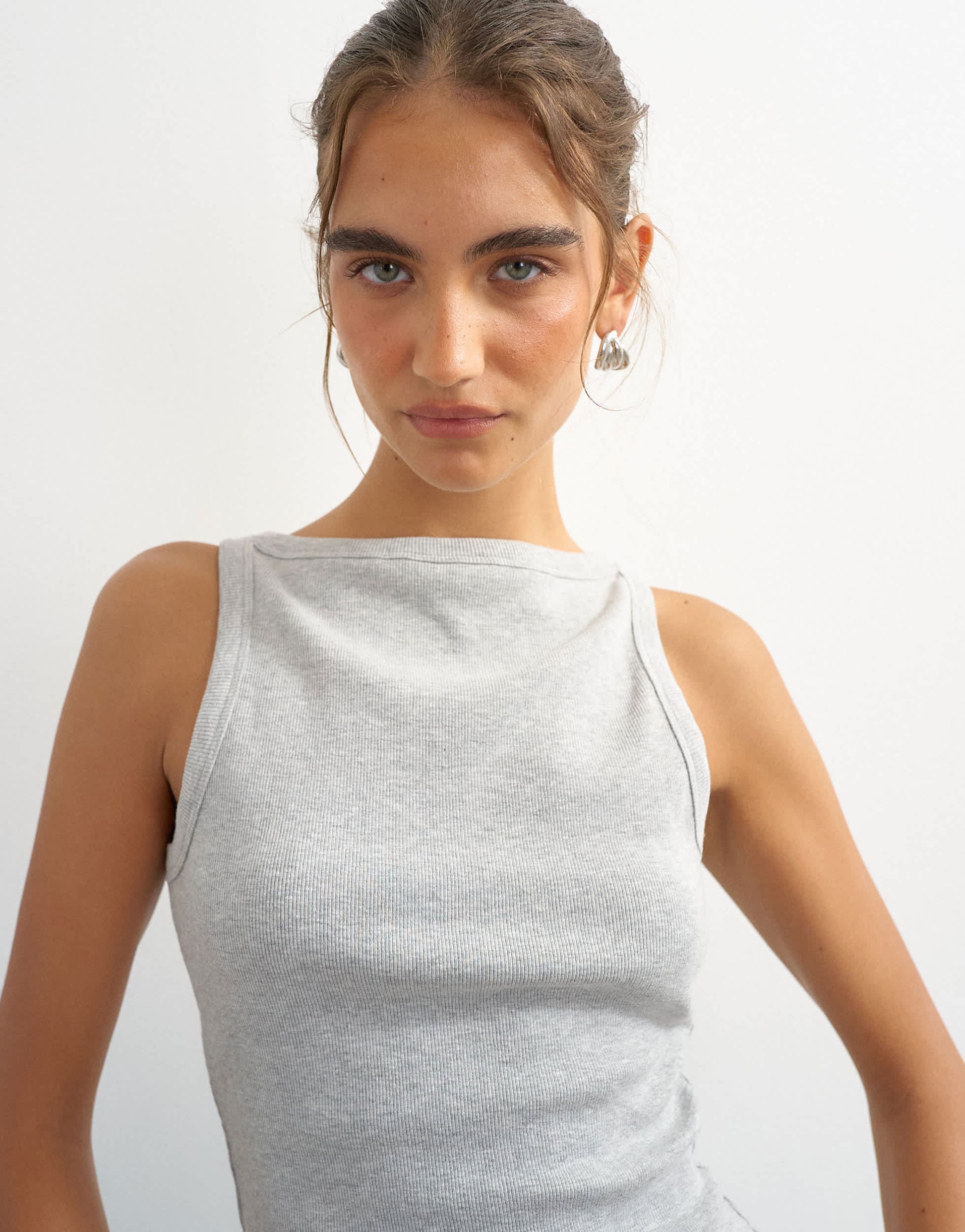Topshop slash neck racer vest in grey marl