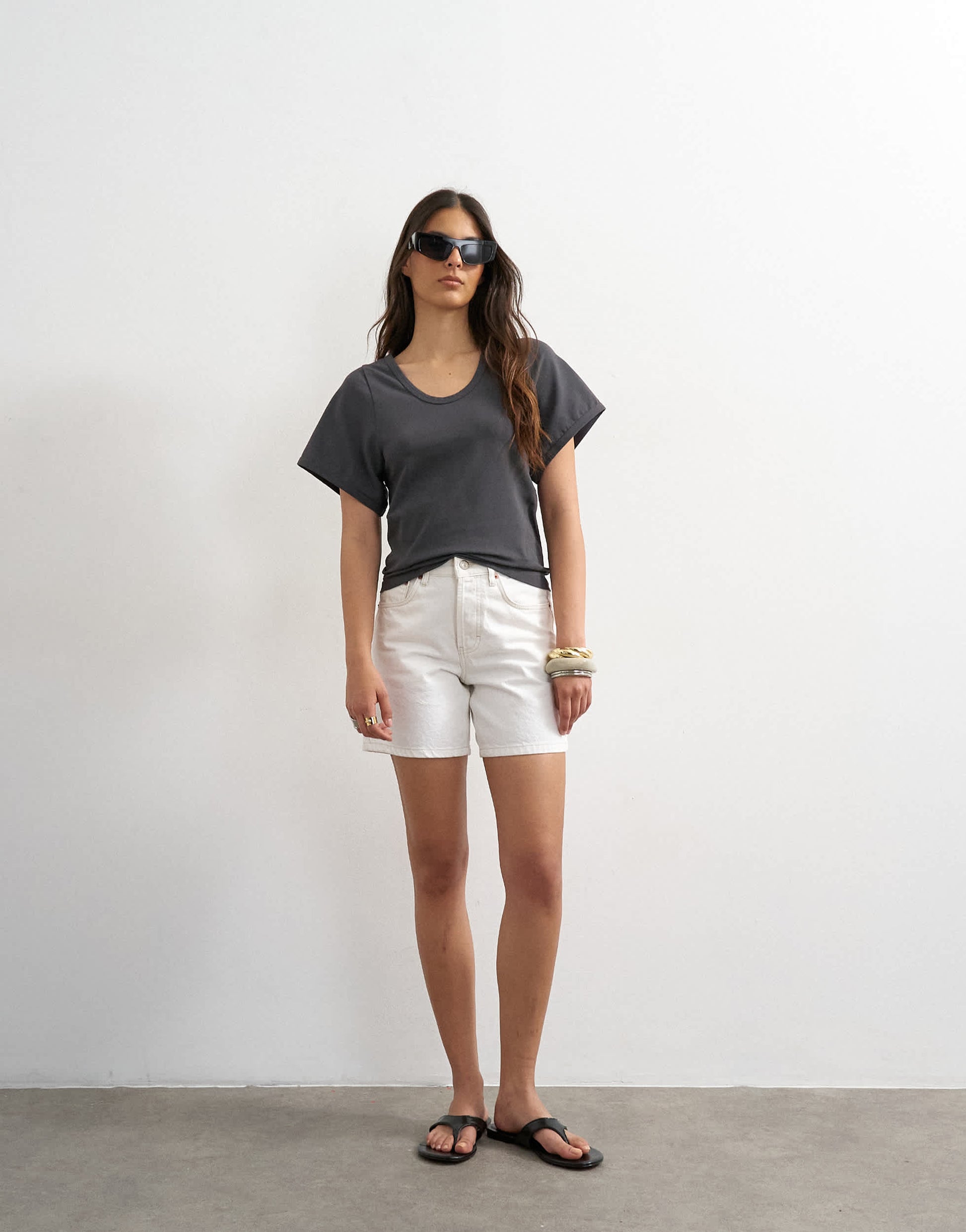 Topshop scoop neck sculpted t-shirt in slate