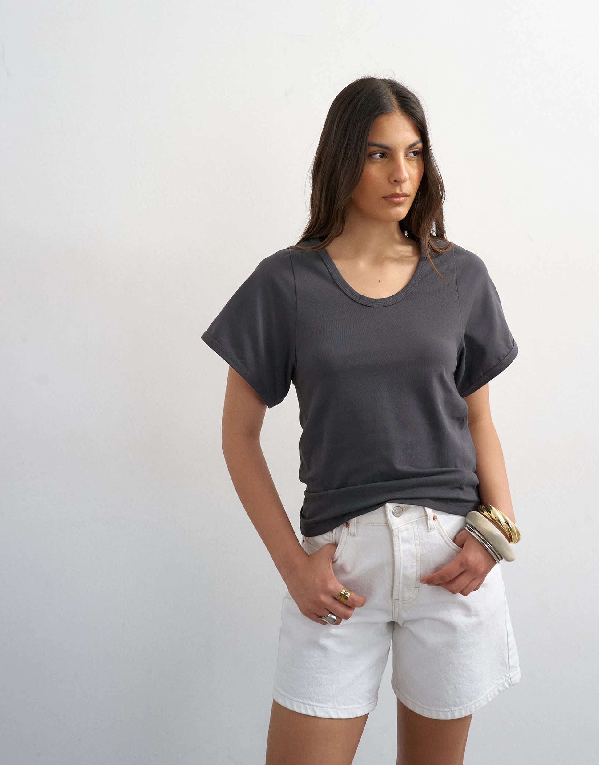 Topshop scoop neck sculpted t-shirt in slate
