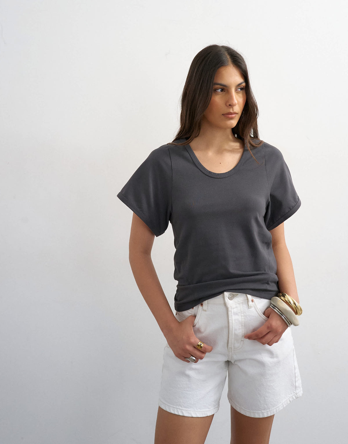 Topshop scoop neck sculpted t-shirt in slate